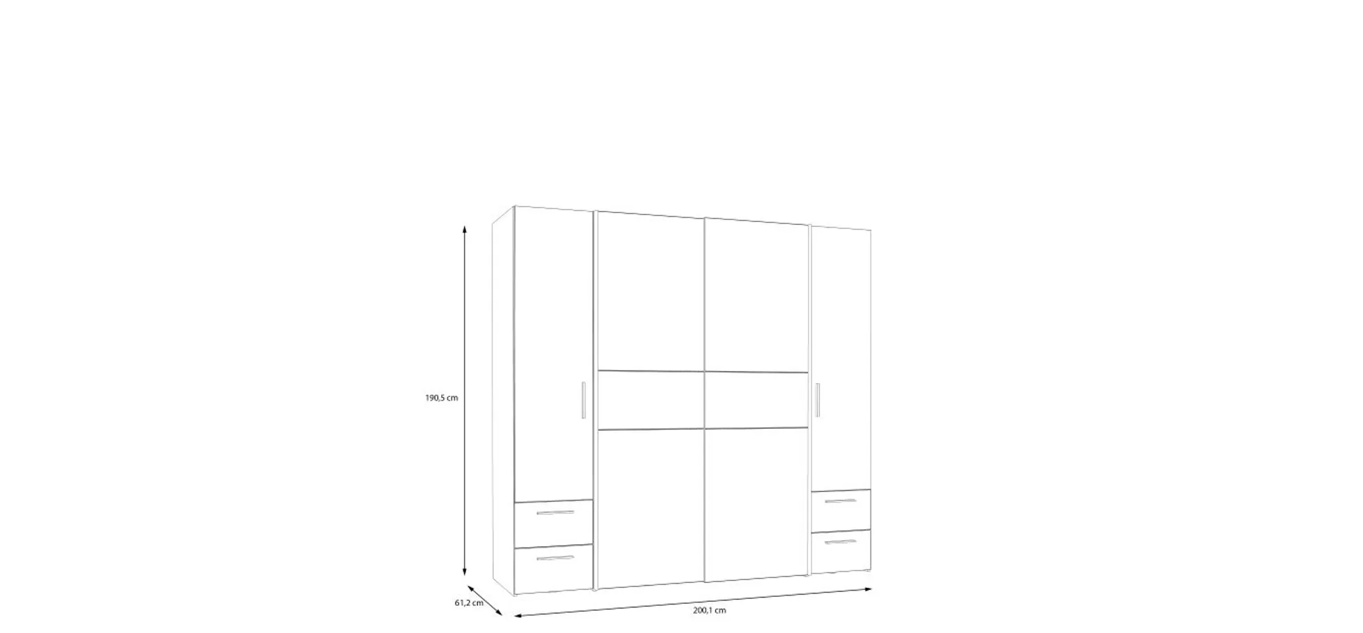 Schwebe-/Drehtürenschrank FENNA - B. ca. 200 cm, Eiche Dekor, Weiß