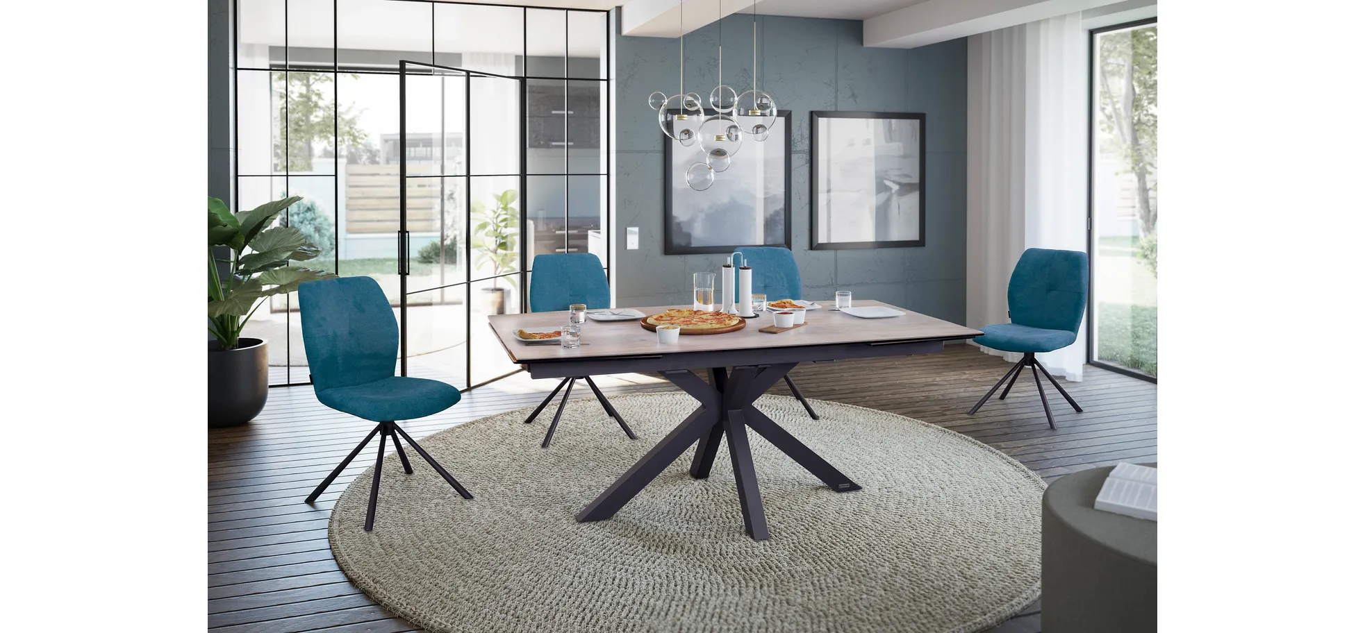 Vierfußstuhl, Stoff Petrol, 360° drehbar - Manoa