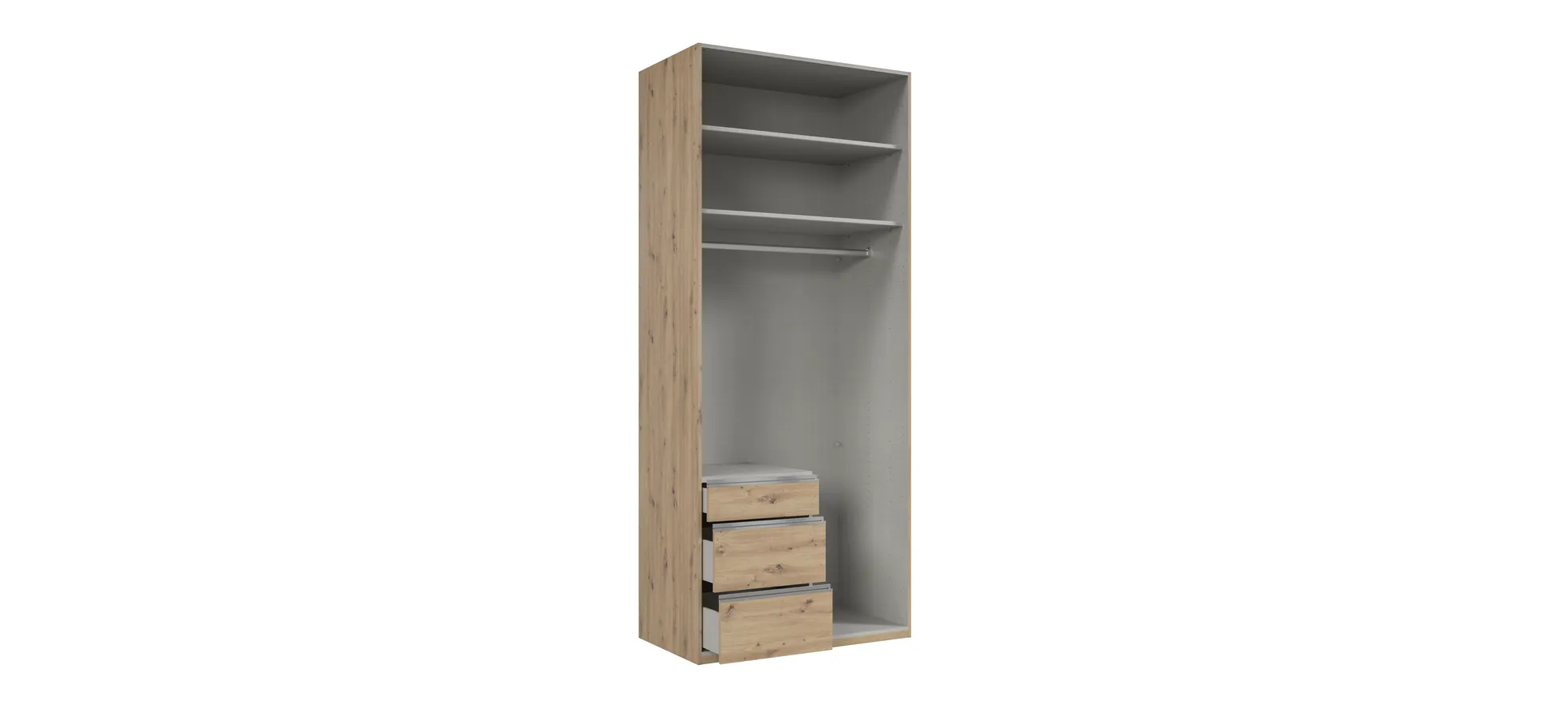 Drehtürenschrank- B ca. 100 cm, Eiche Dekor, Weiß, Spiegel