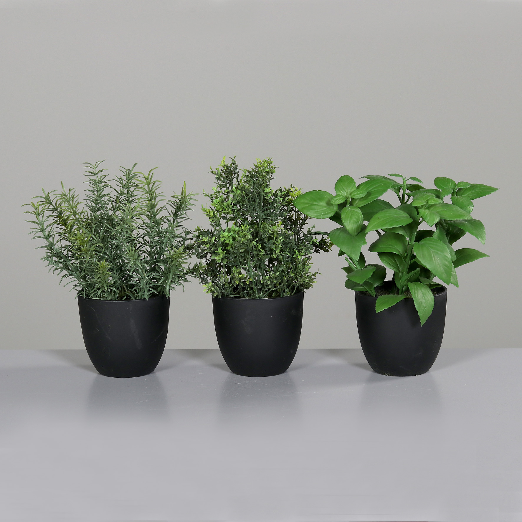 Kräuter im Topf, 3-fach sort., Kunststoff - HD ca. 25x12 cm, Grün/Topf Schwarz
