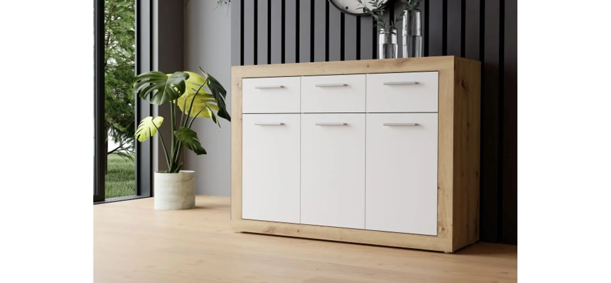 Kommode FIBI- Eiche Dekor, Weiß