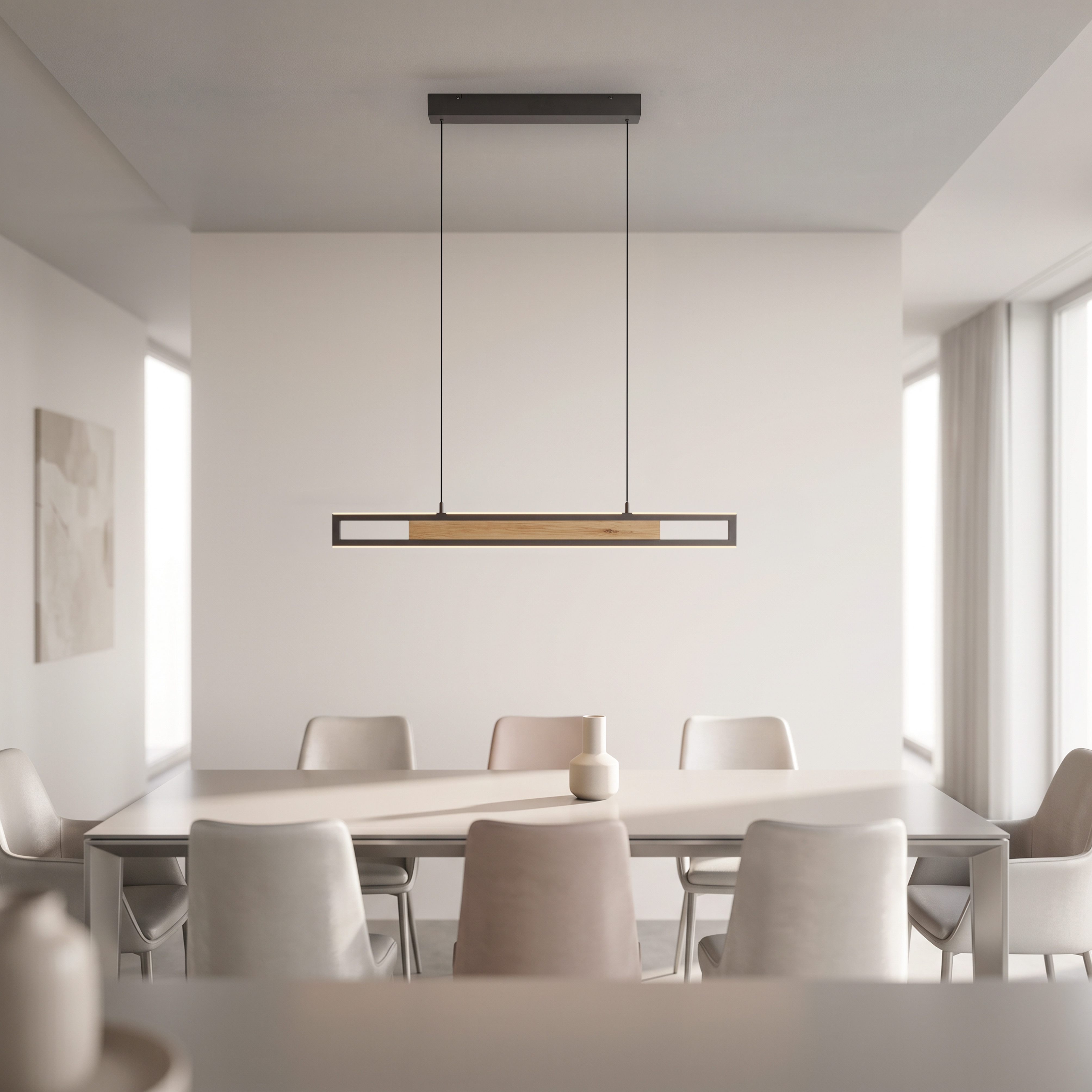 Pendelleuchte SVEJA - 2-flg., LED, Eiche/matt schwarz, Höhenverstellbar