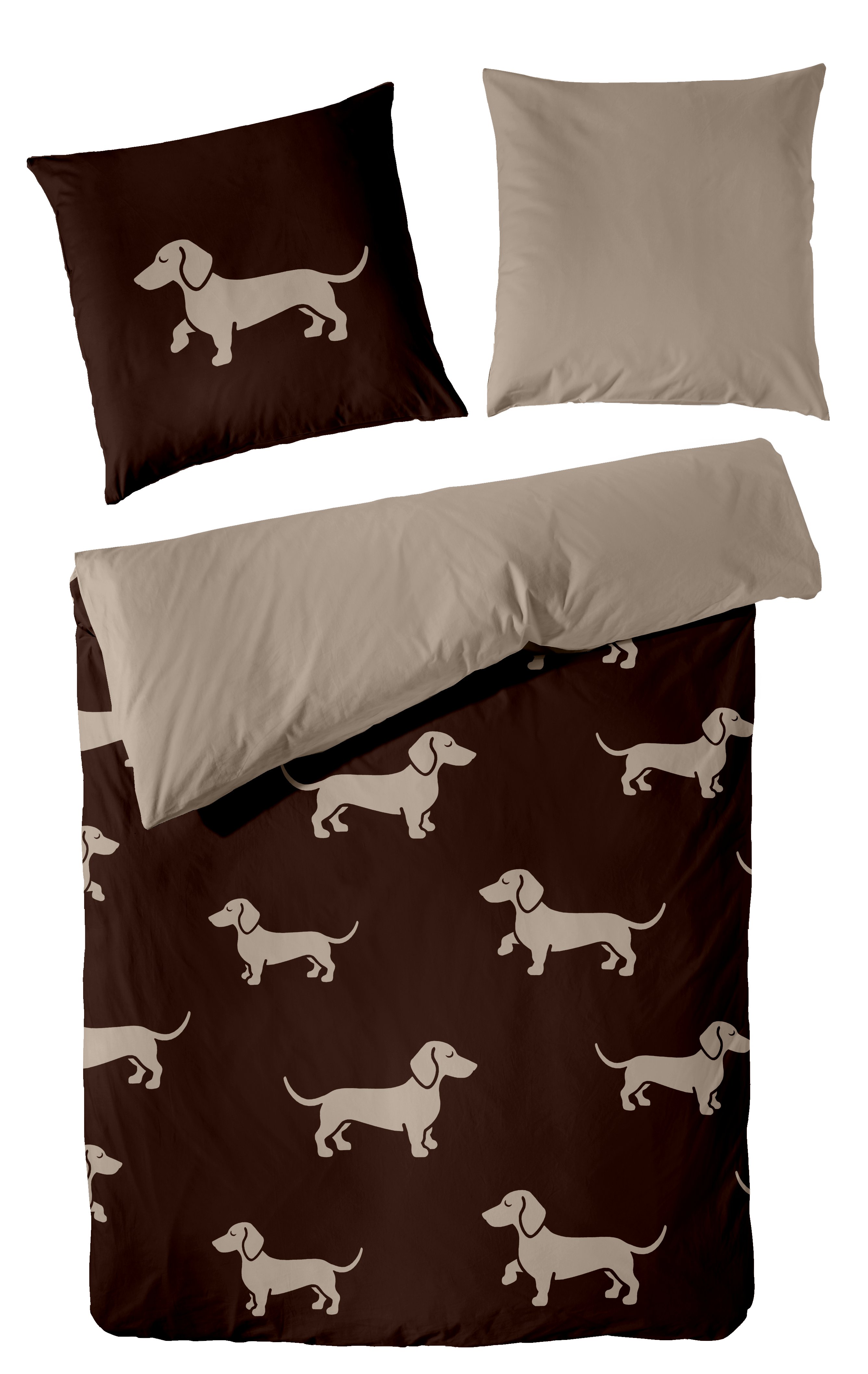Mako-Satin-Bettwäsche, 155x220cm, braun-beige - 100% Baumwolle