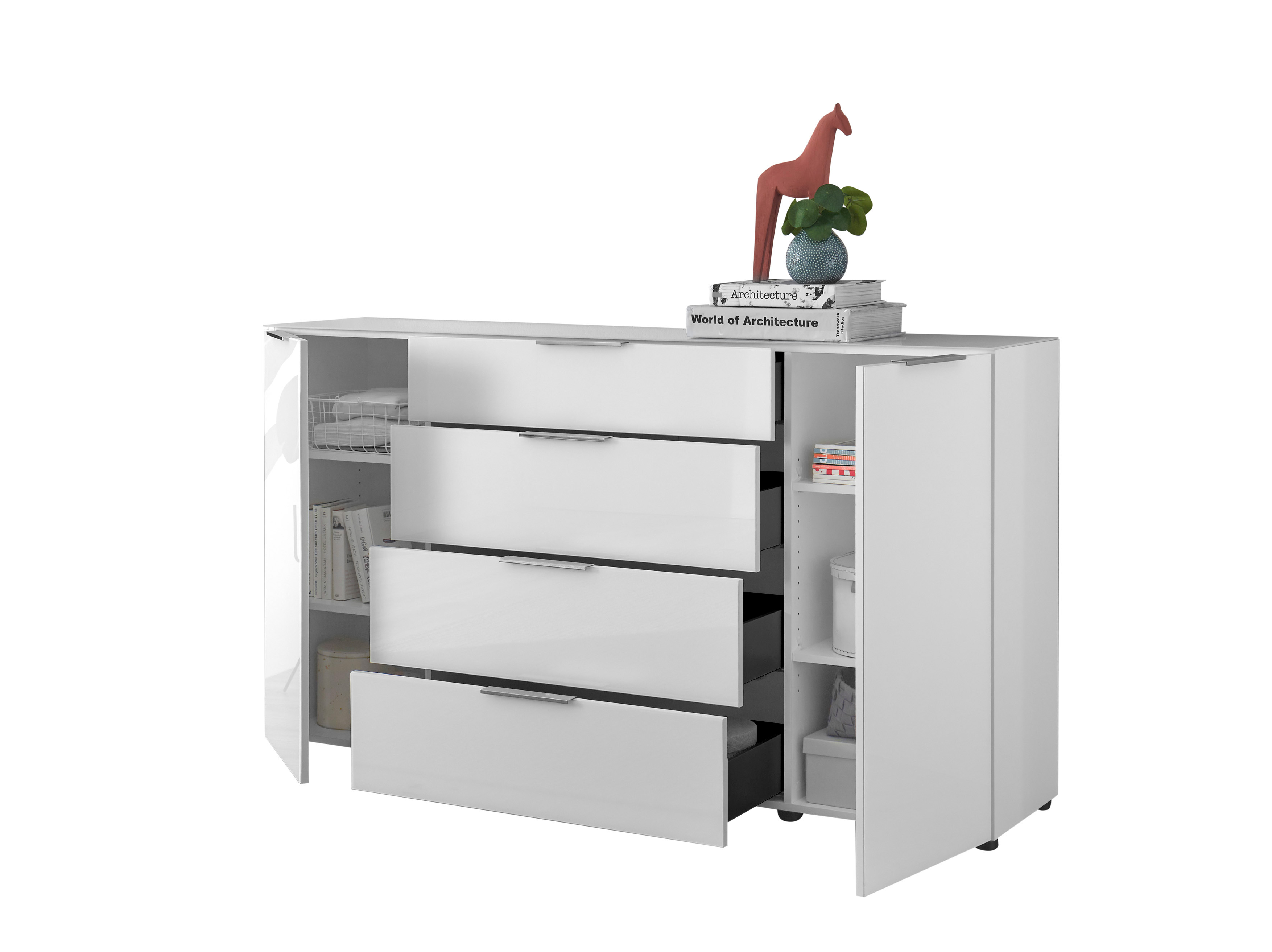 Kommode 4, weiß mit Glas - MyStyle 2044