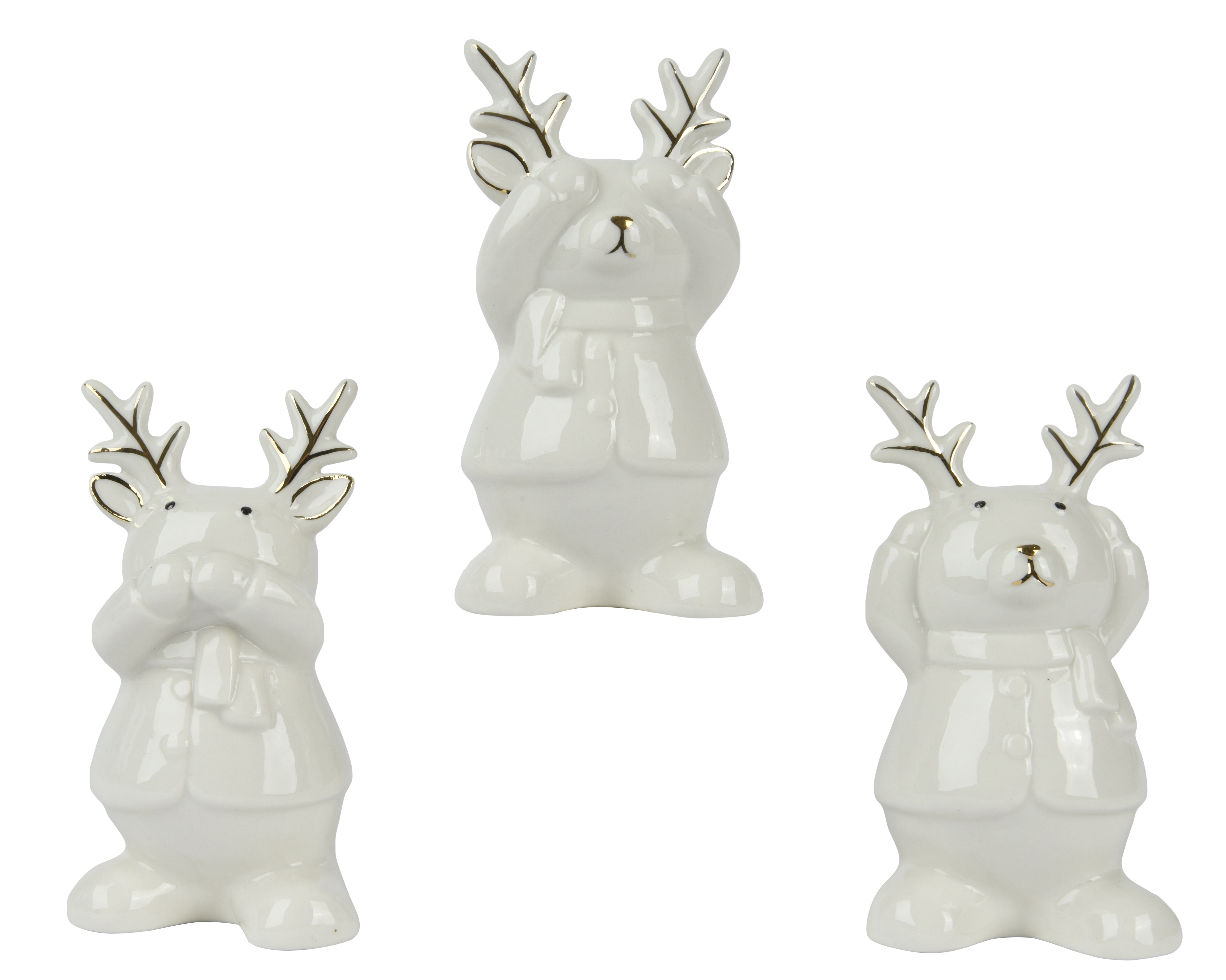 Hänger Hirsch - weiss/gold, Porzellan, L4.60-W6-H11cm