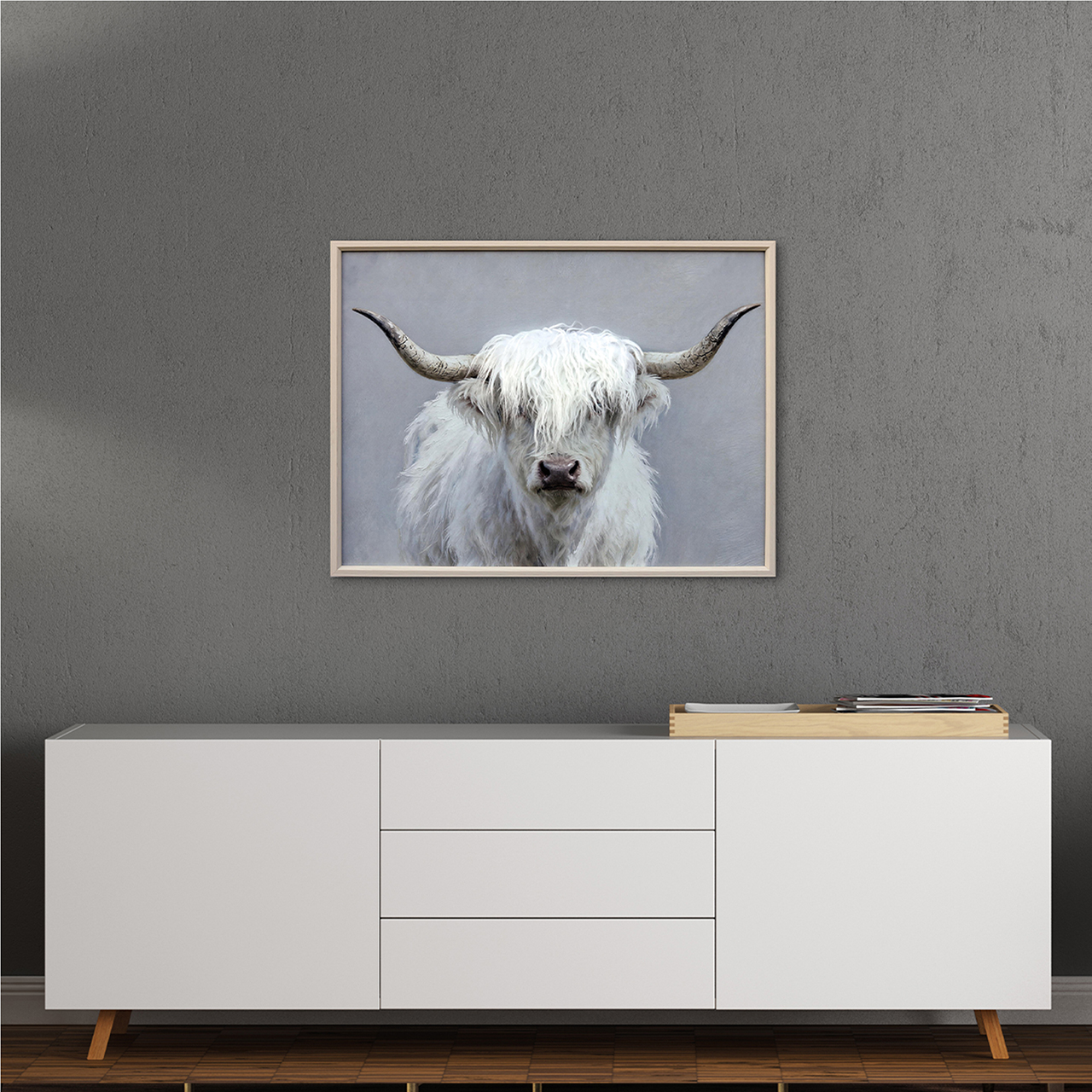 Bild Kunstfell Fluffy Longhorn - Acrylgemälde 60x80 cm