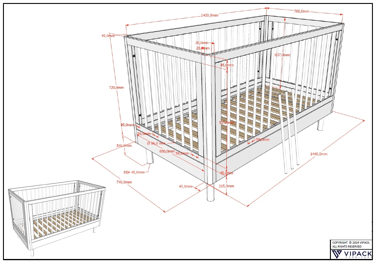 Babybett 70x140 - Forrest Oak