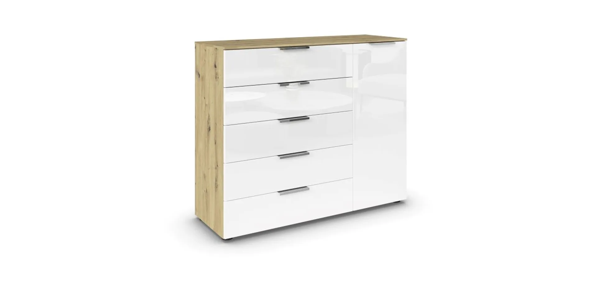 Kommode RIPP- Eiche Dekor, Glas, Weiß