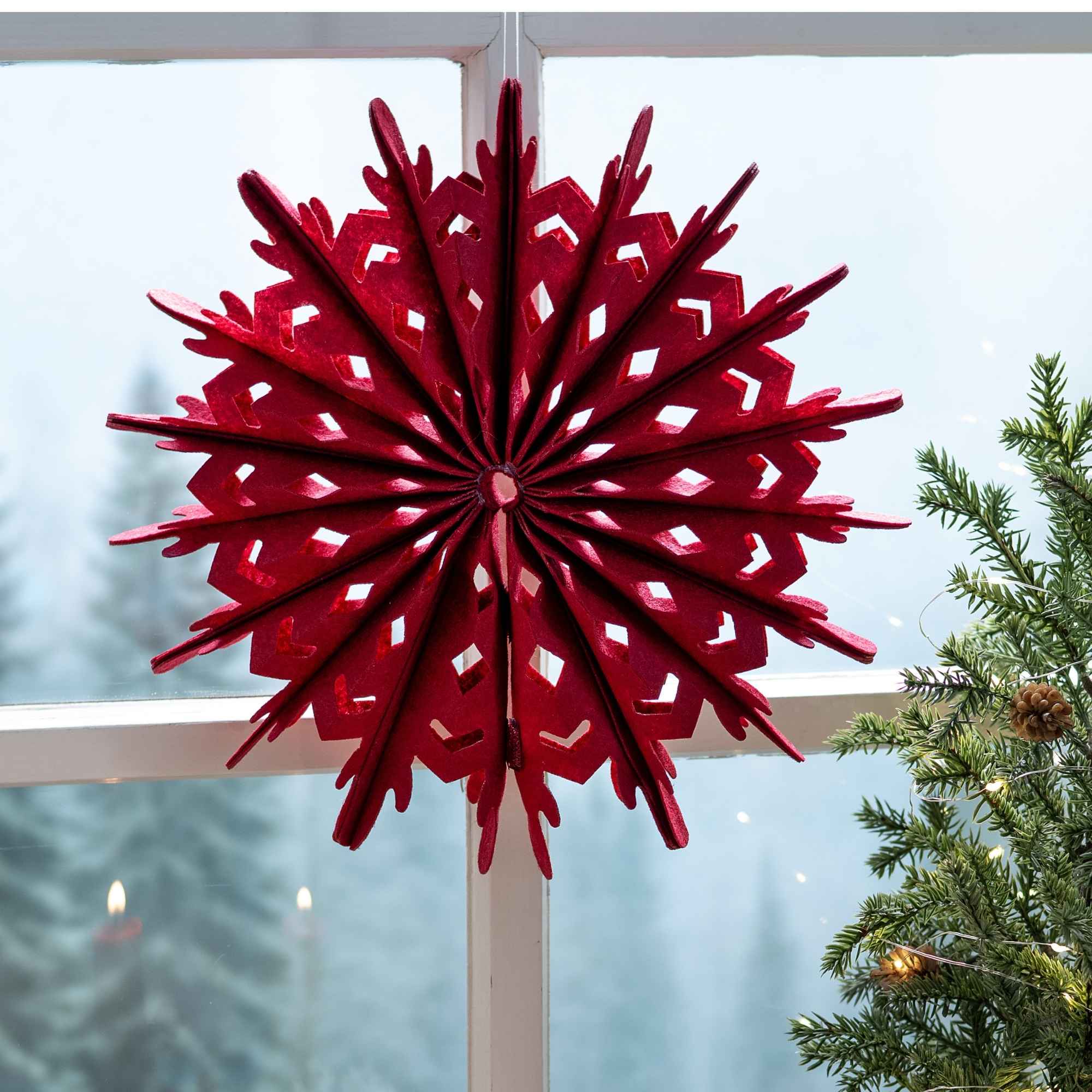 Weihnachtshänger Schneeflocke Filz - Rot ca. 40x40x7cm