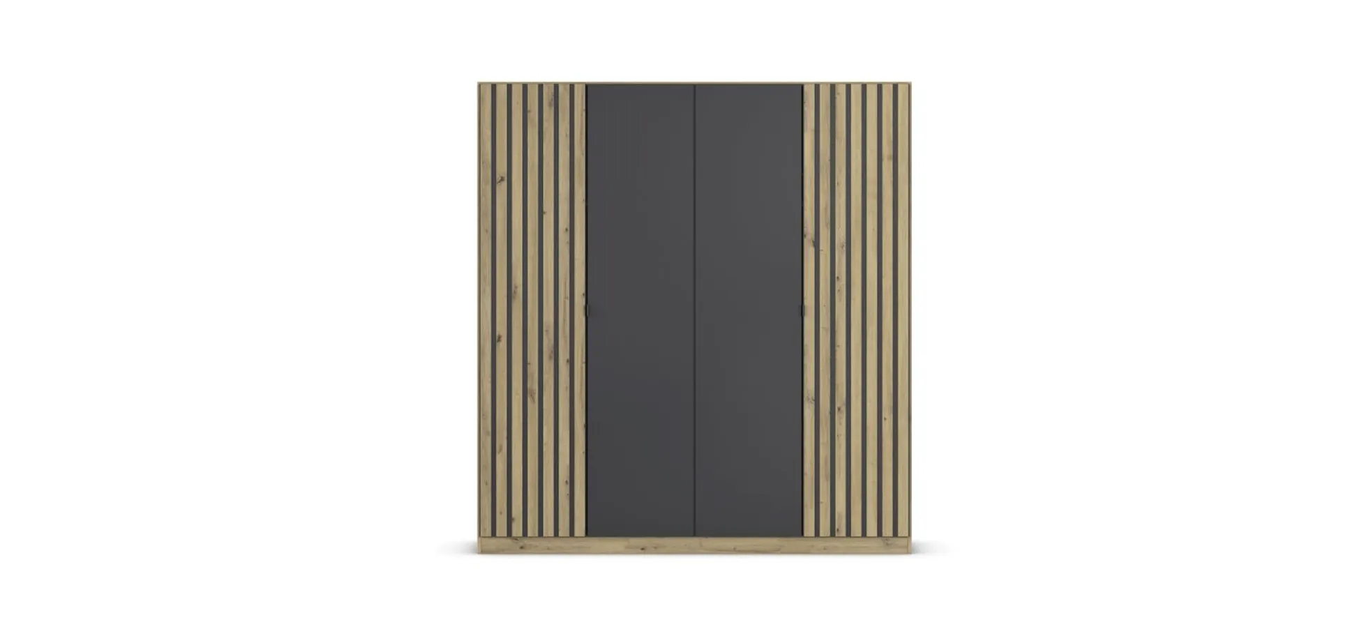 Drehtürenschrank RUERTO- B ca. 181 cm, Eiche Dekor, Dunkelgrau, Paneel, Eiche Dekor