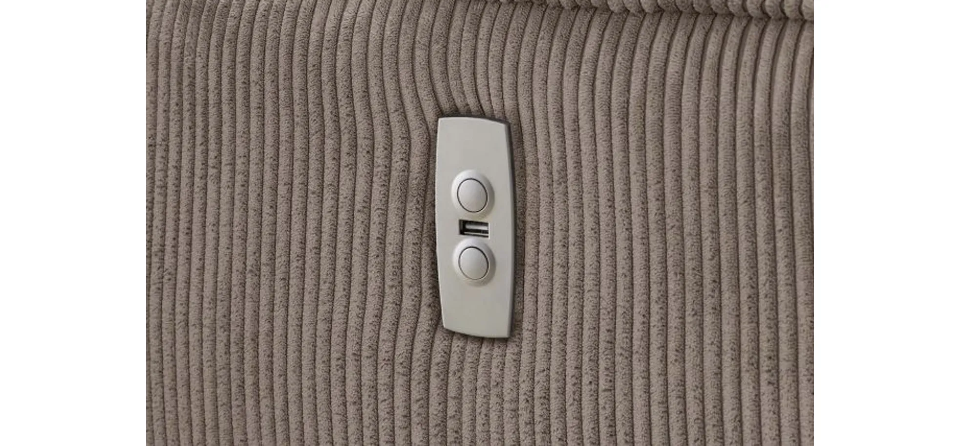Ecksofa JAROM - 3-Sitzer, Ecke rechts inkl. Relaxfunktion (motorisch) und Kopfteil verstellbar, Stoff, Taupe