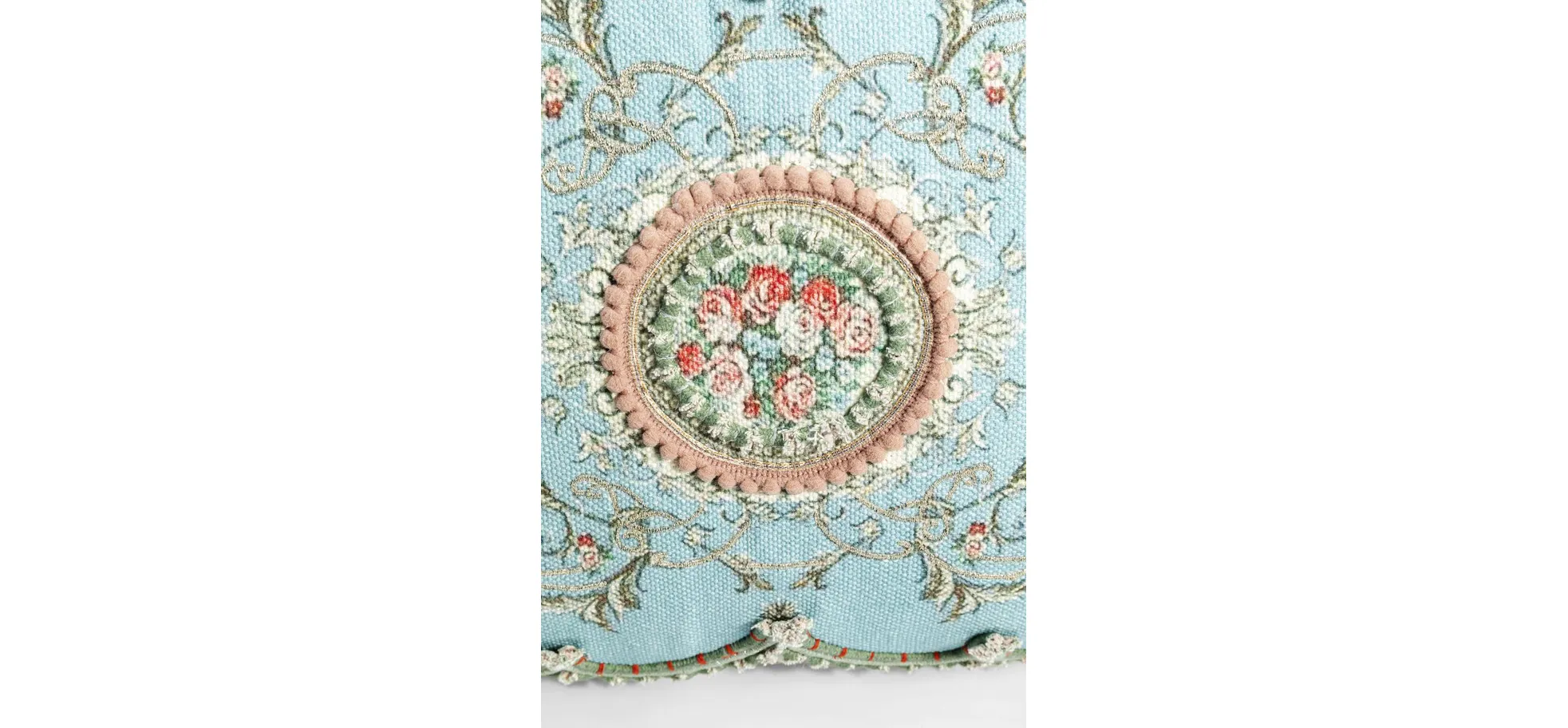 Deko-Kissen - LB ca. 60x40 cm,  Blütenmotiv, Ornamente, Weiß, Blau