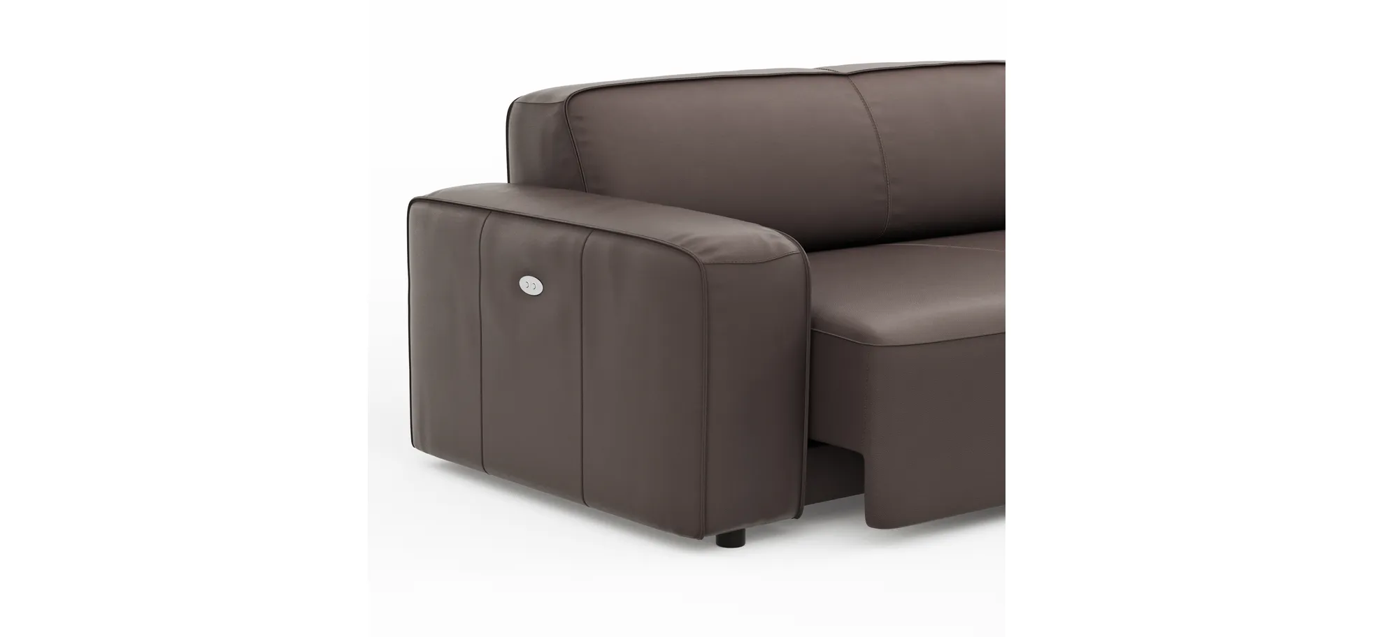 Ecksofa Denver - 2,5-Sitzer mit Longchair rechts, groß, inkl. Sitzvorzug (motorisch), Leder, Mocca