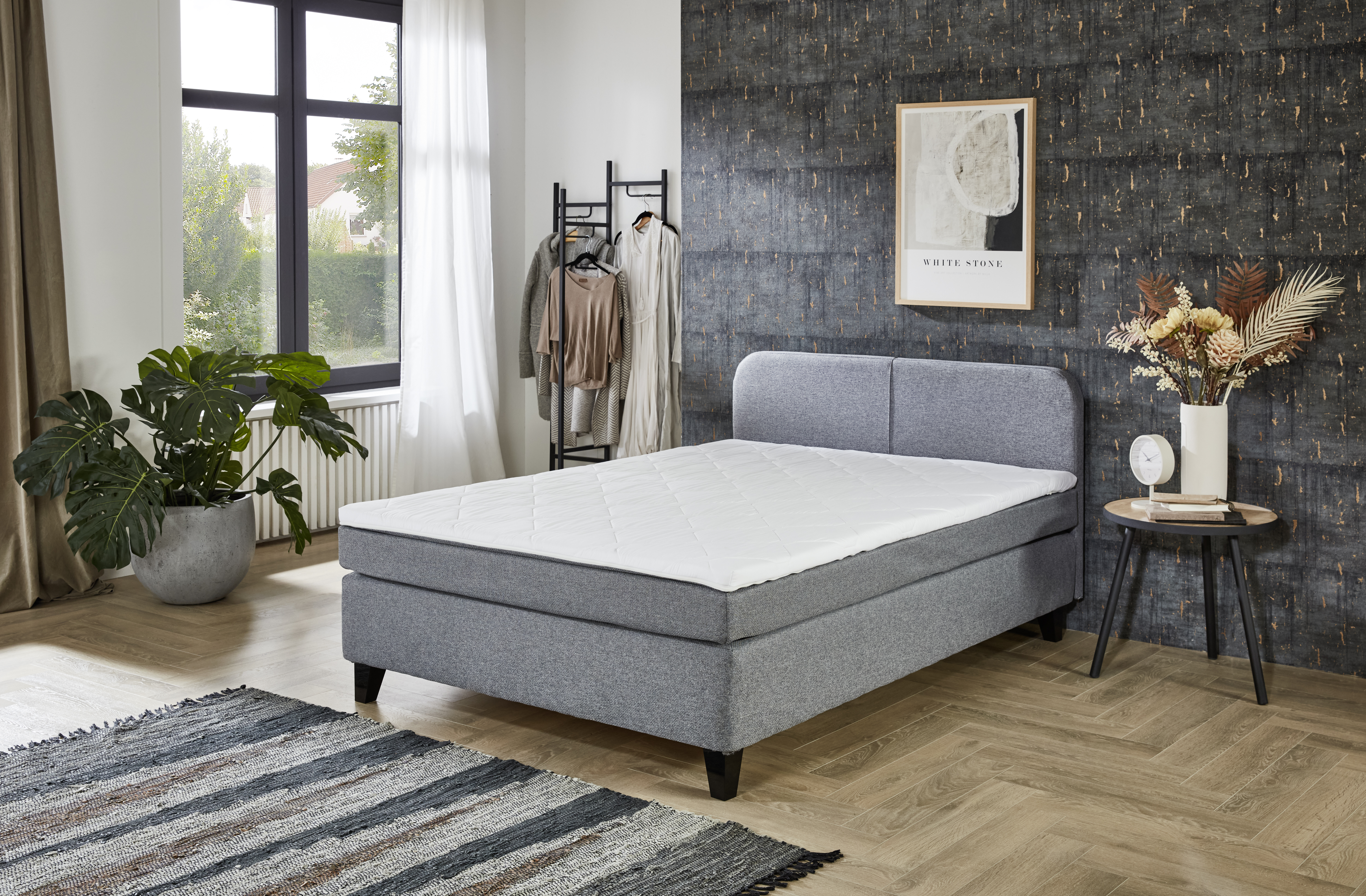 Boxspringbett, grau, mit Topper, 140x200  - MyStyle 3084