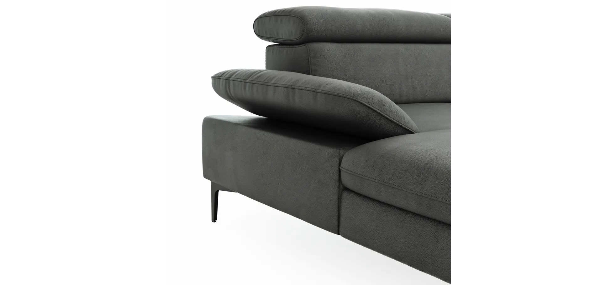 Ecksofa Felipa - Longchair links mit 2,5-Sitzer inkl. Armlehne verstellbar und Rückenlehne/Sitztiefe verstellbar (motorisch), Leder, Grau