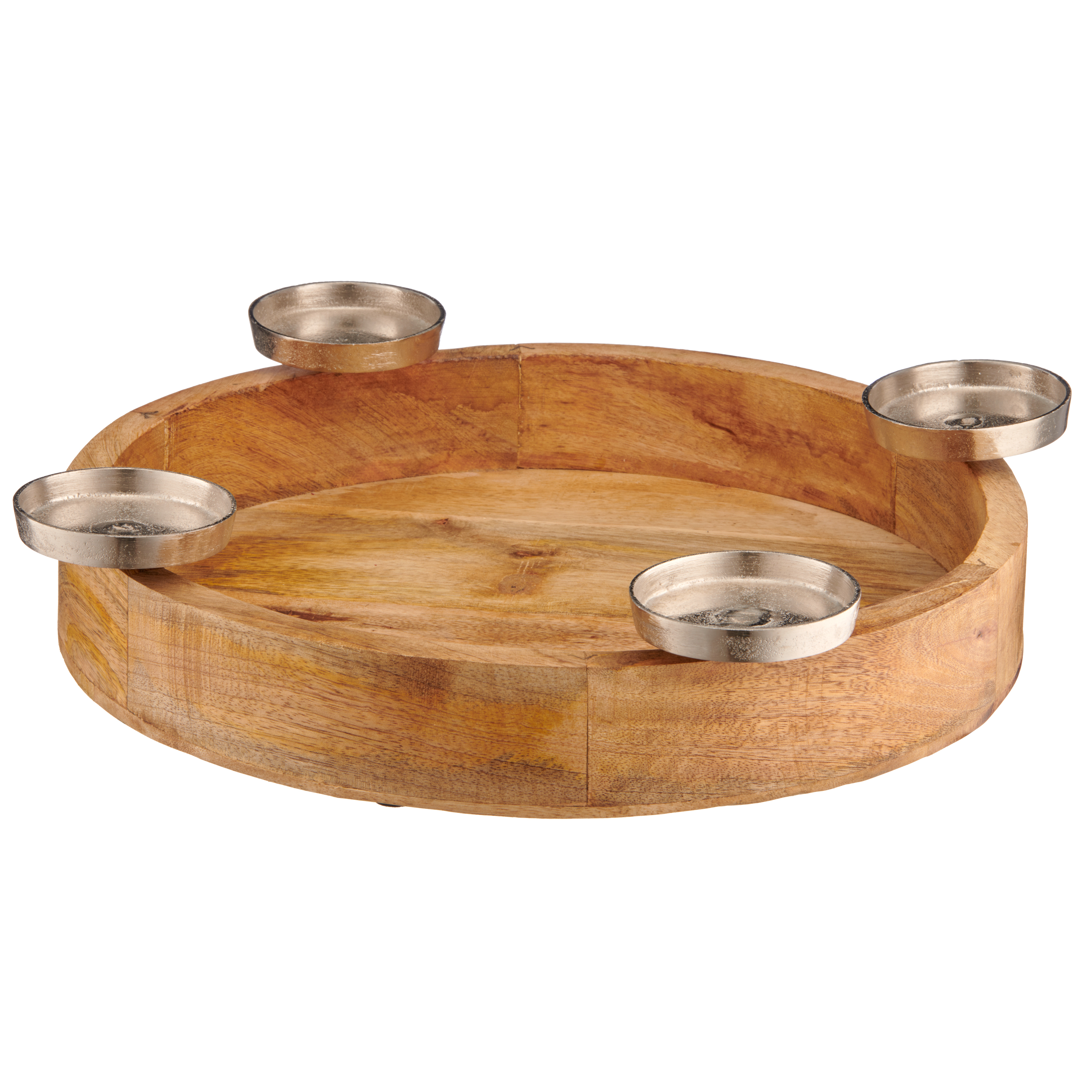 Kerzenteller,  4-Flg. - alu/holz, 42x9cm Kerzenteller,  4-Flg. - alu/holz, 42x9cm
