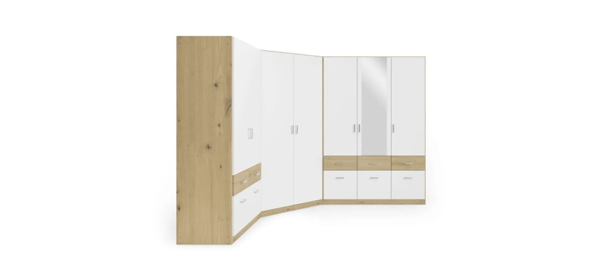 Drehtürenschrank ROYAN- B ca. 117 cm, Eiche Dekor, Weiß