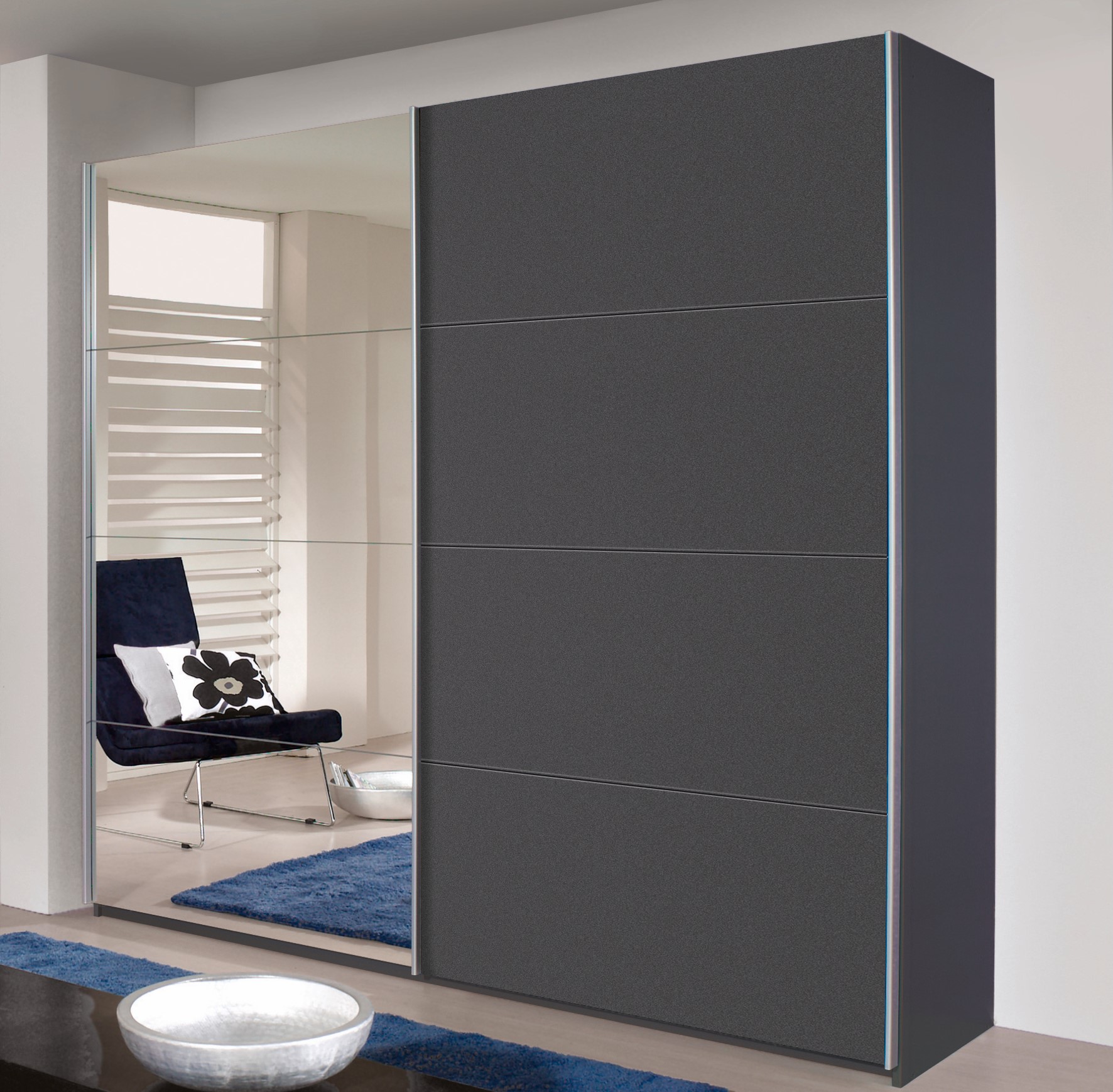 Schwebetürenschrank, Grau metallic - ROMAN