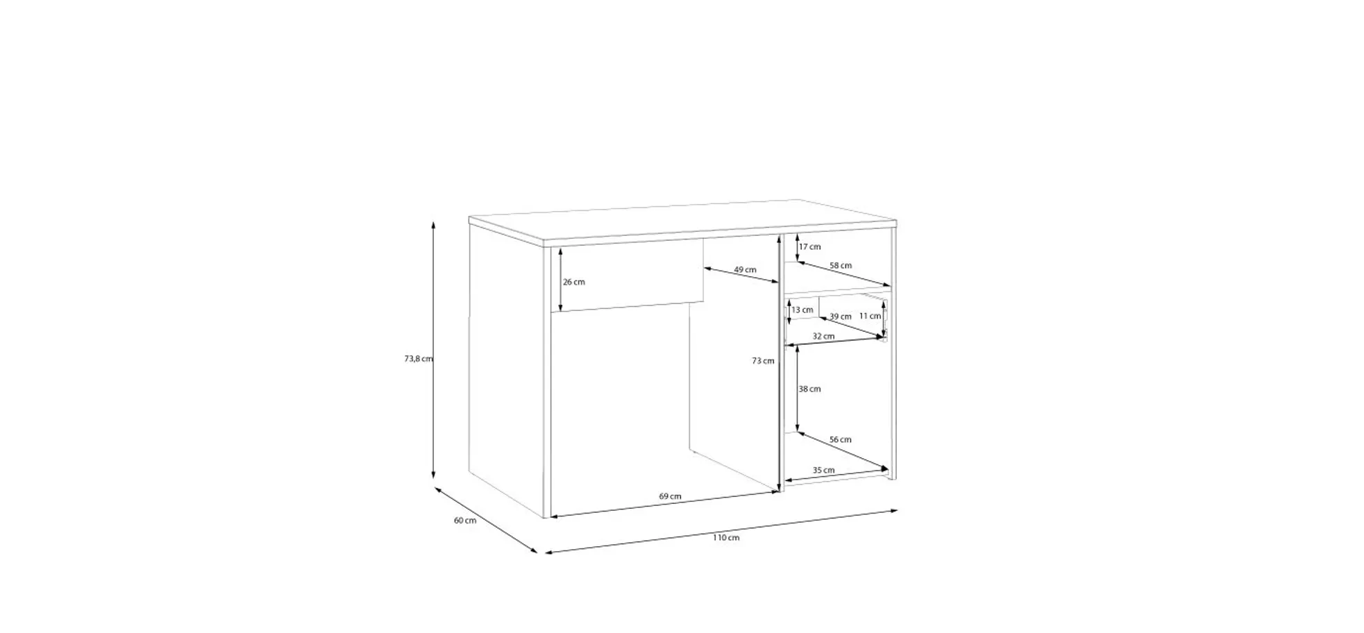 Schreibtisch FILIPO- LB ca. 110x60 cm, Eiche Dekor, Weiß
