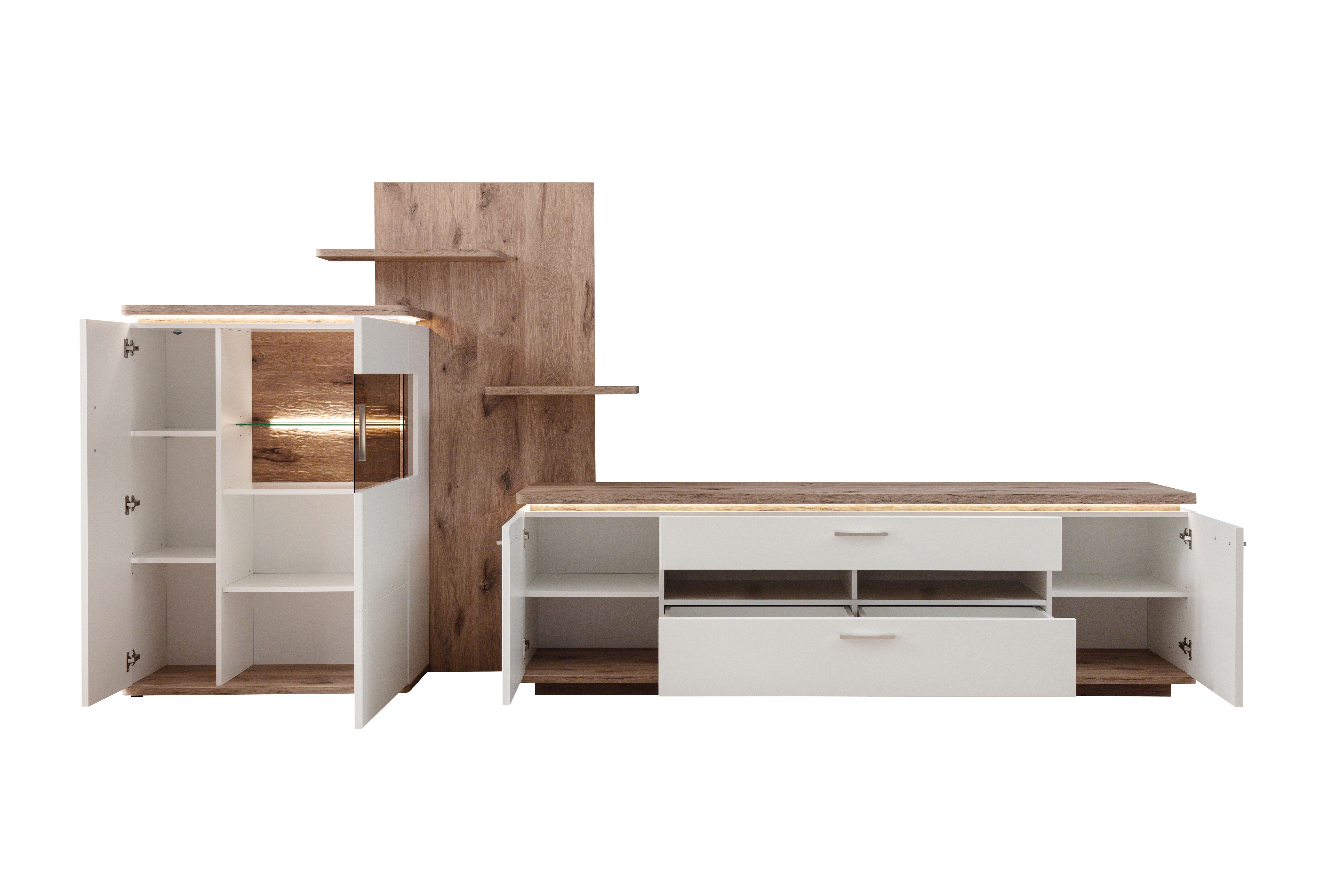 Wohnwand, Soft Weiß, Absetzung Eiche Dekor - LS25 Candona