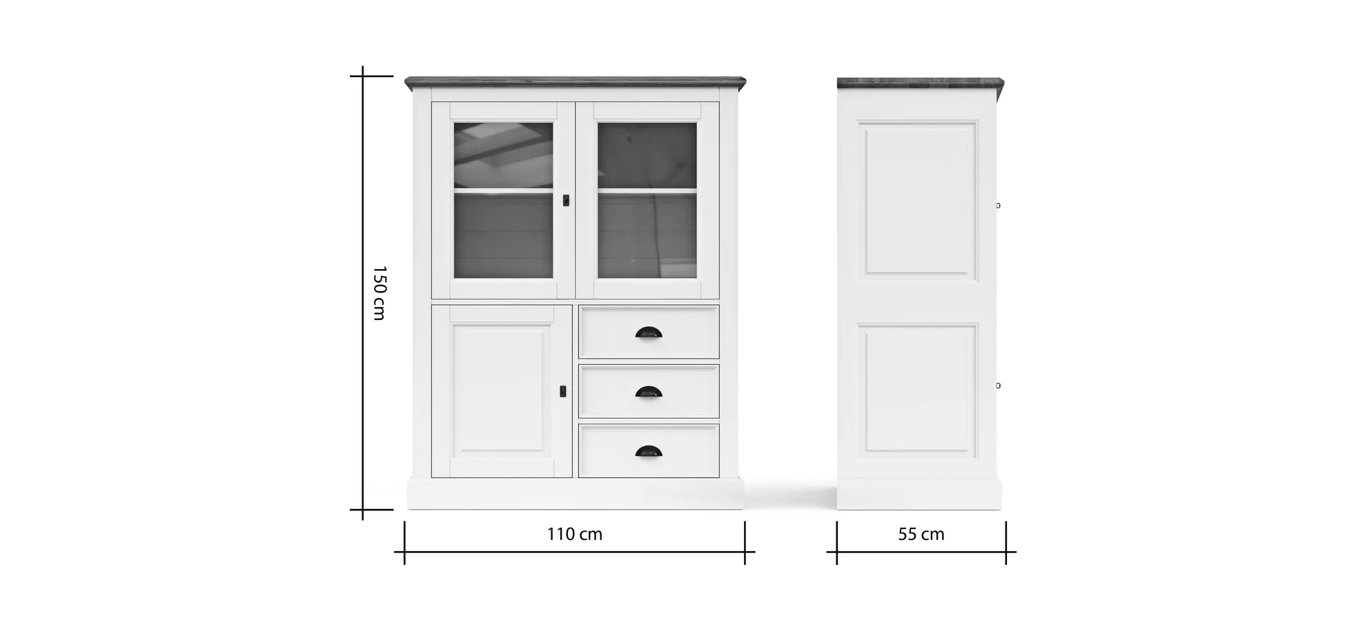 Highboard Louisiana - teilmassiv, Weiß