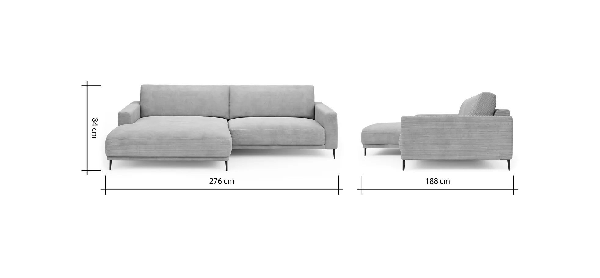 Ecksofa Solero - Longchair groß mit 1,5-Sitzer rechts, Stoff, Olivgrün