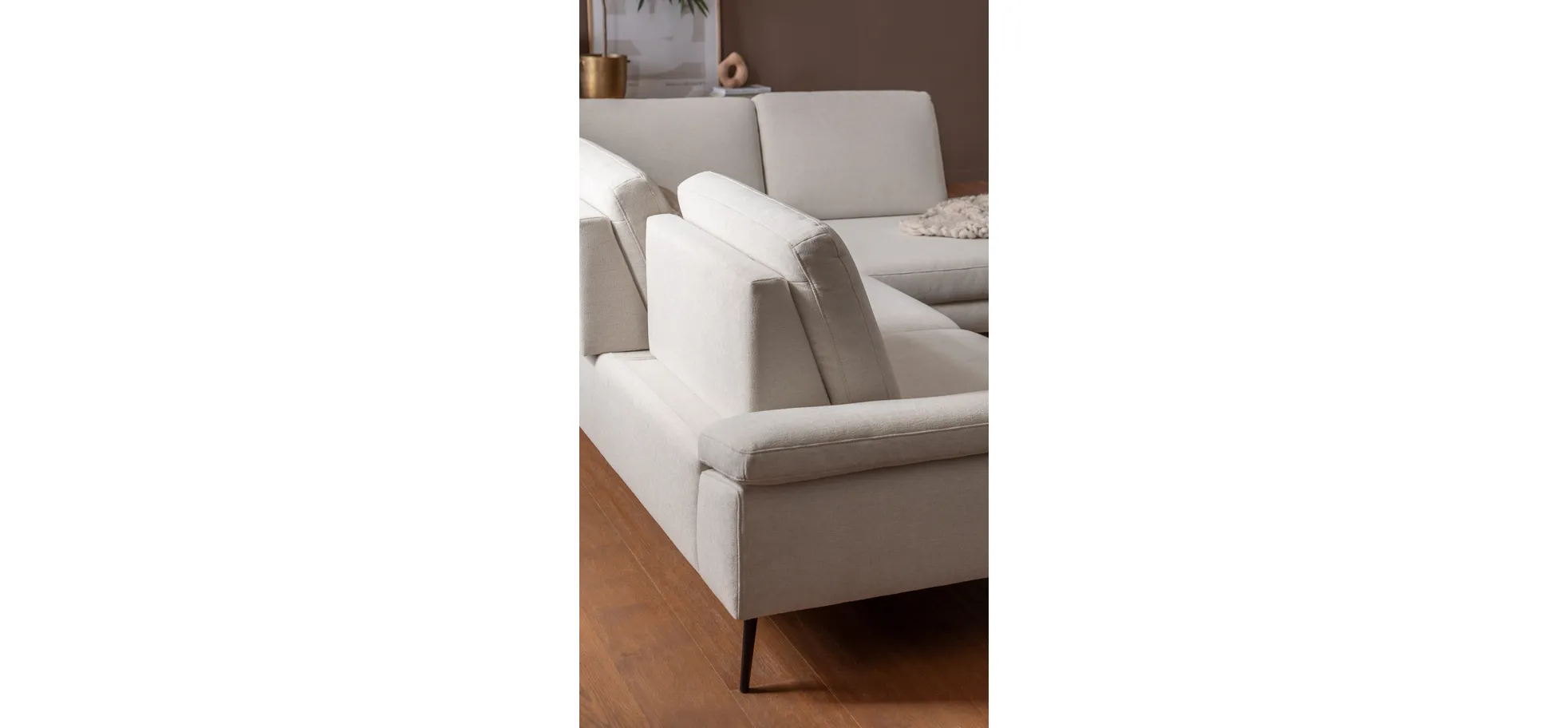 Ecksofa Houston - 2,5-Sitzer, Eckelement und 1-Sitzer mit Abschlussteil rechts,  inkl. Sitztiefenverstellung und Armlehne klappbar, Stoff, Natur