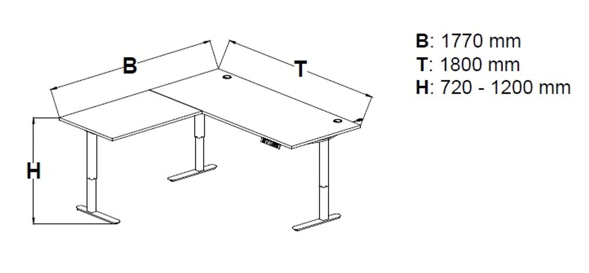 Eckschreibtisch - höhenverstellbar, LB ca. 185x77 cm, Weiß