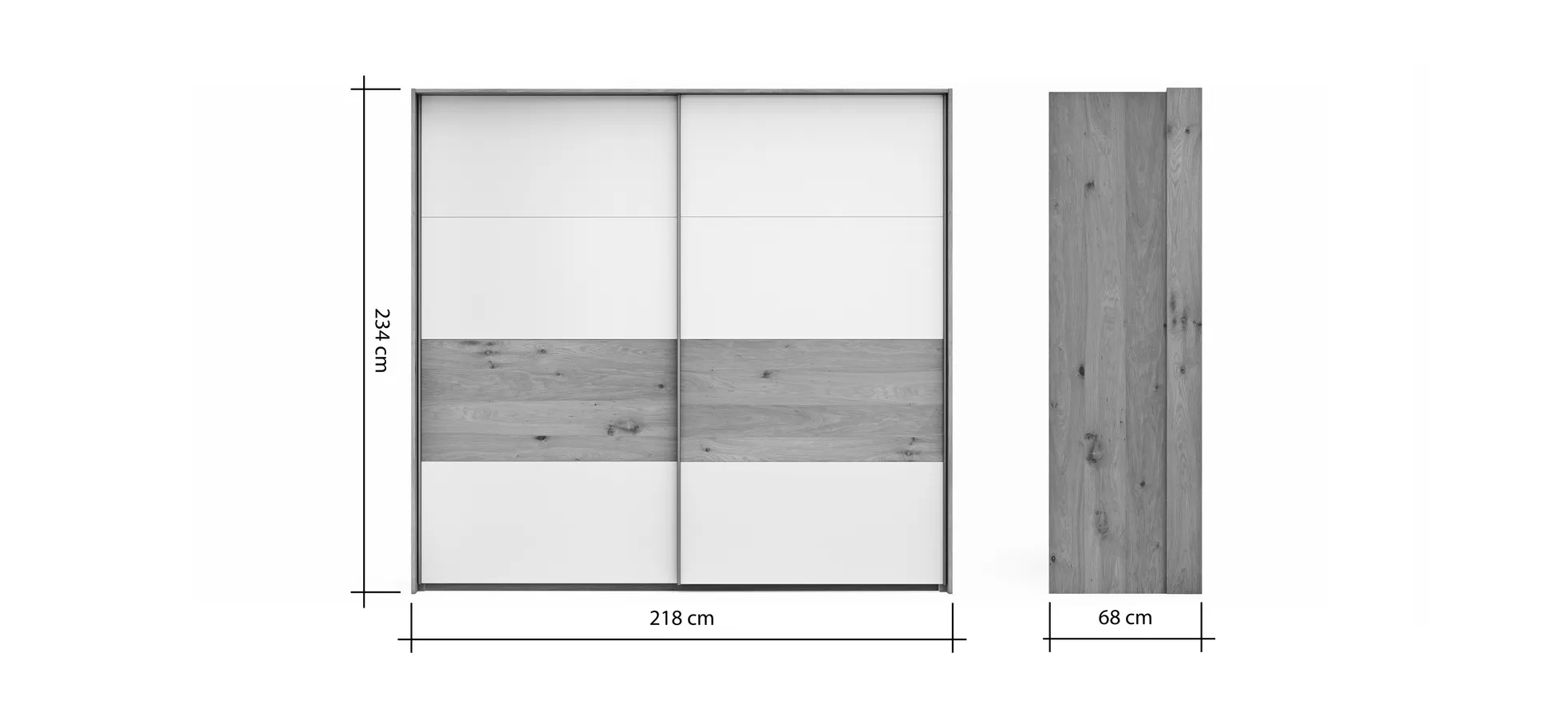 Schwebetürenschrank Viana - B ca. 218 cm, Furnier, Balkeneiche, Weiß