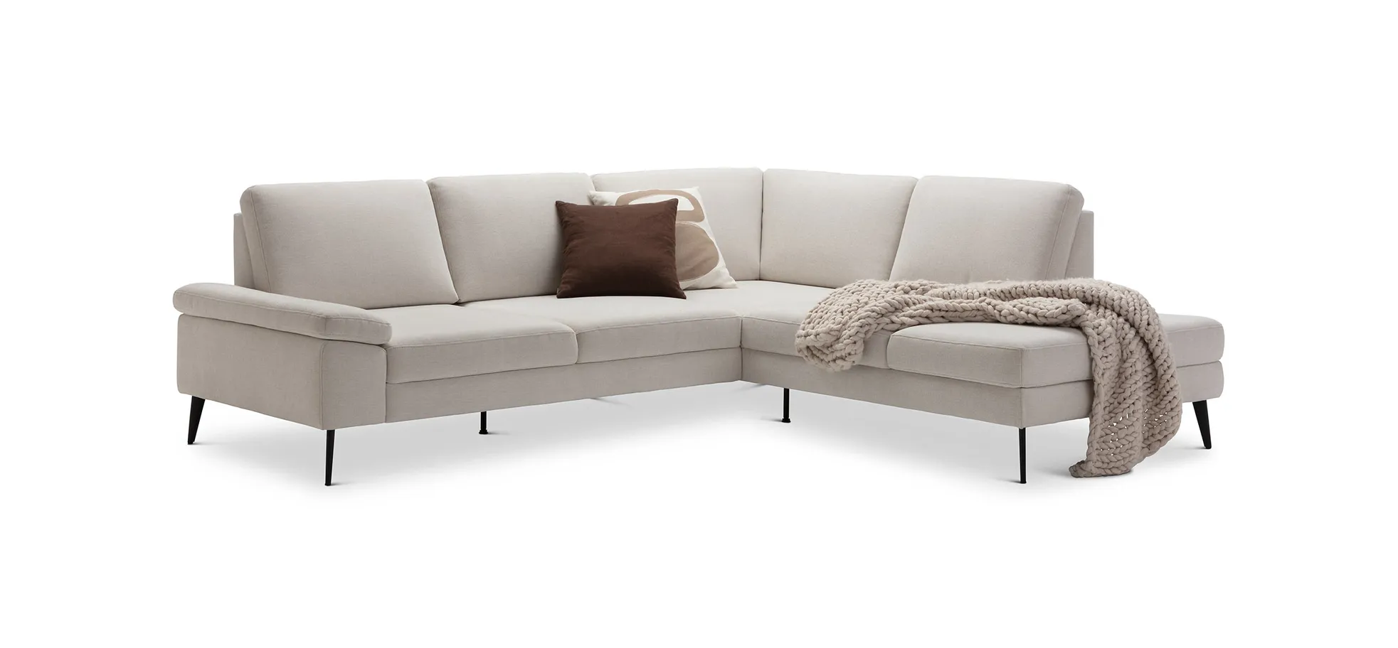 Ecksofa Houston - 2,5-Sitzer, Eckelement und 1-Sitzer mit Abschlussteil rechts,  inkl. Sitztiefenverstellung und Armlehne klappbar, Stoff, Natur