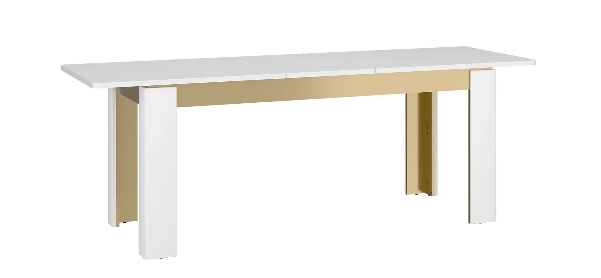Esstisch - ausziehbar, LB ca. 160x90 cm, Alpinweiß, Goldfarben, Weiß Hochglanz