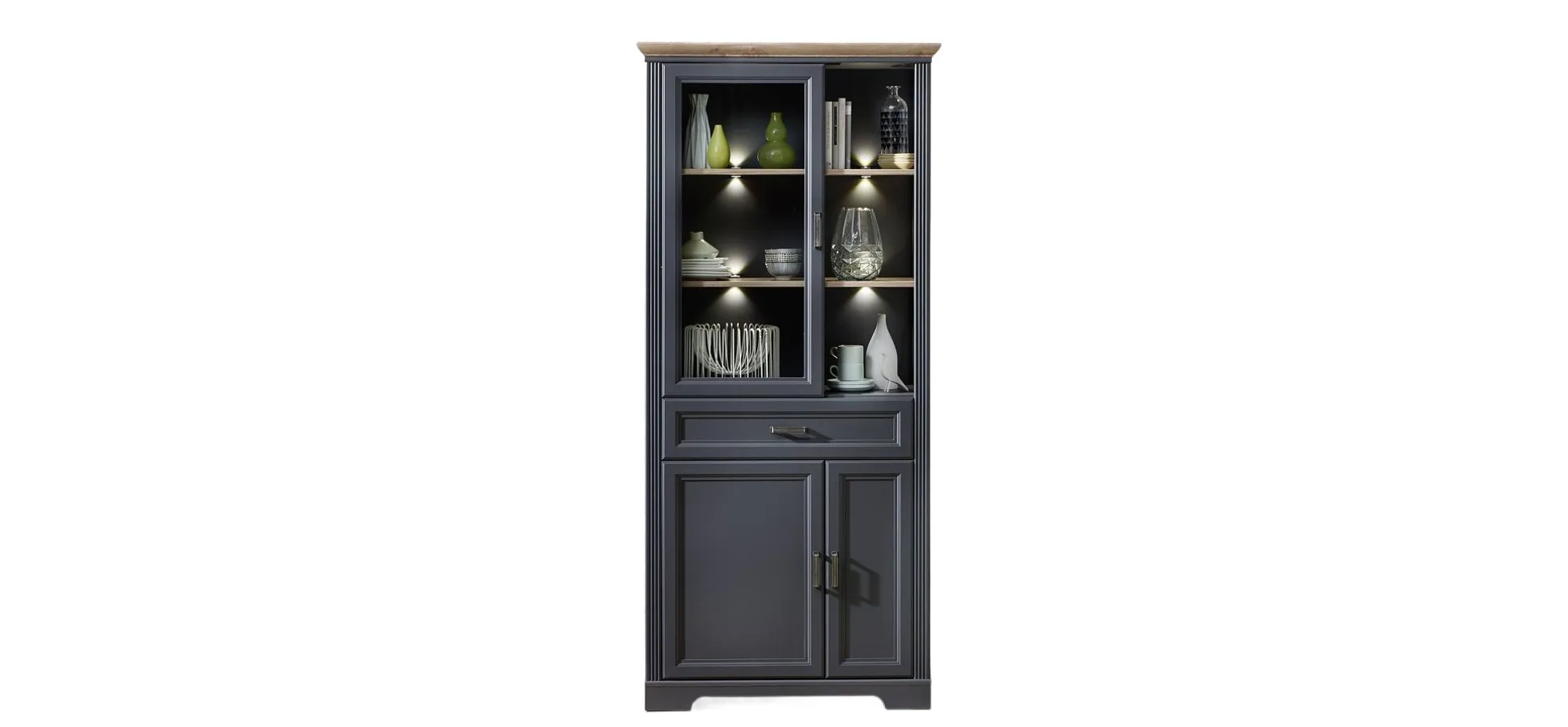 Vitrine - mit Beleuchtung, B ca. 93 cm, Graphit, Artisan Eiche Nachbildung