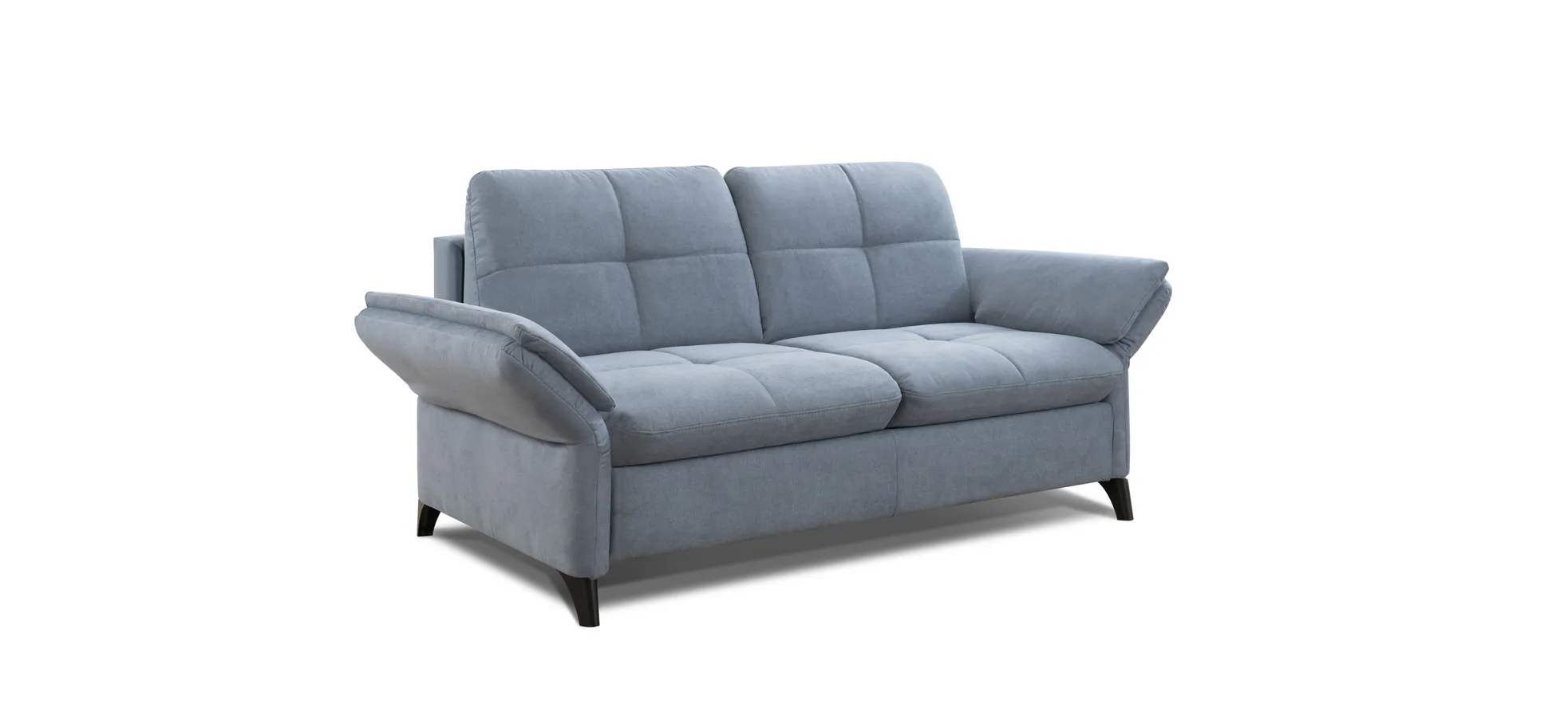 Sofa - 2,5-Sitzer mit Schlaffunktion, Armlehne verstellbar, Stoff, Graublau