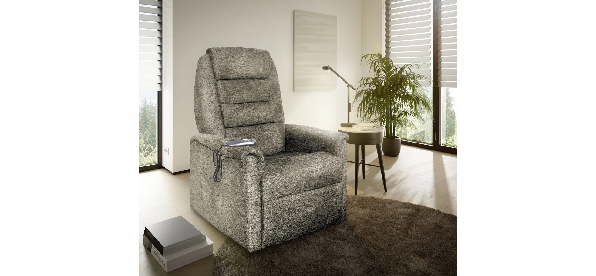 Fernsehsessel, Stoff braun, 2-motorisch - Myron