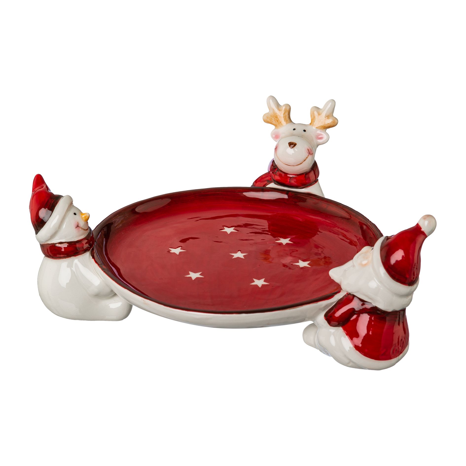 Weihnachts-Schale, mit 3 Weihnachtsfiguren; - Keramik, Ø ca. 19cm