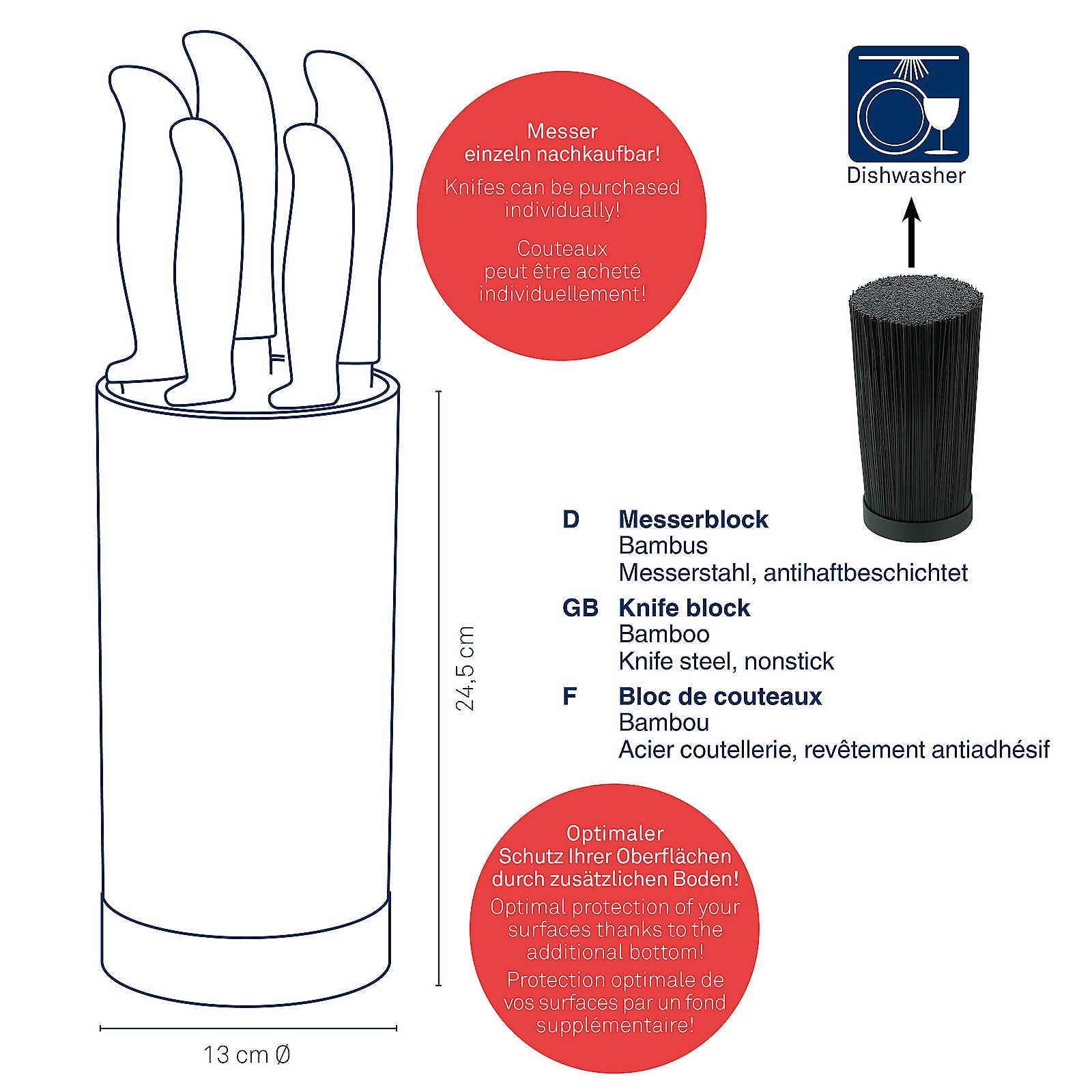 Messerblock Acida 23x13 cm - Bambus schwarz