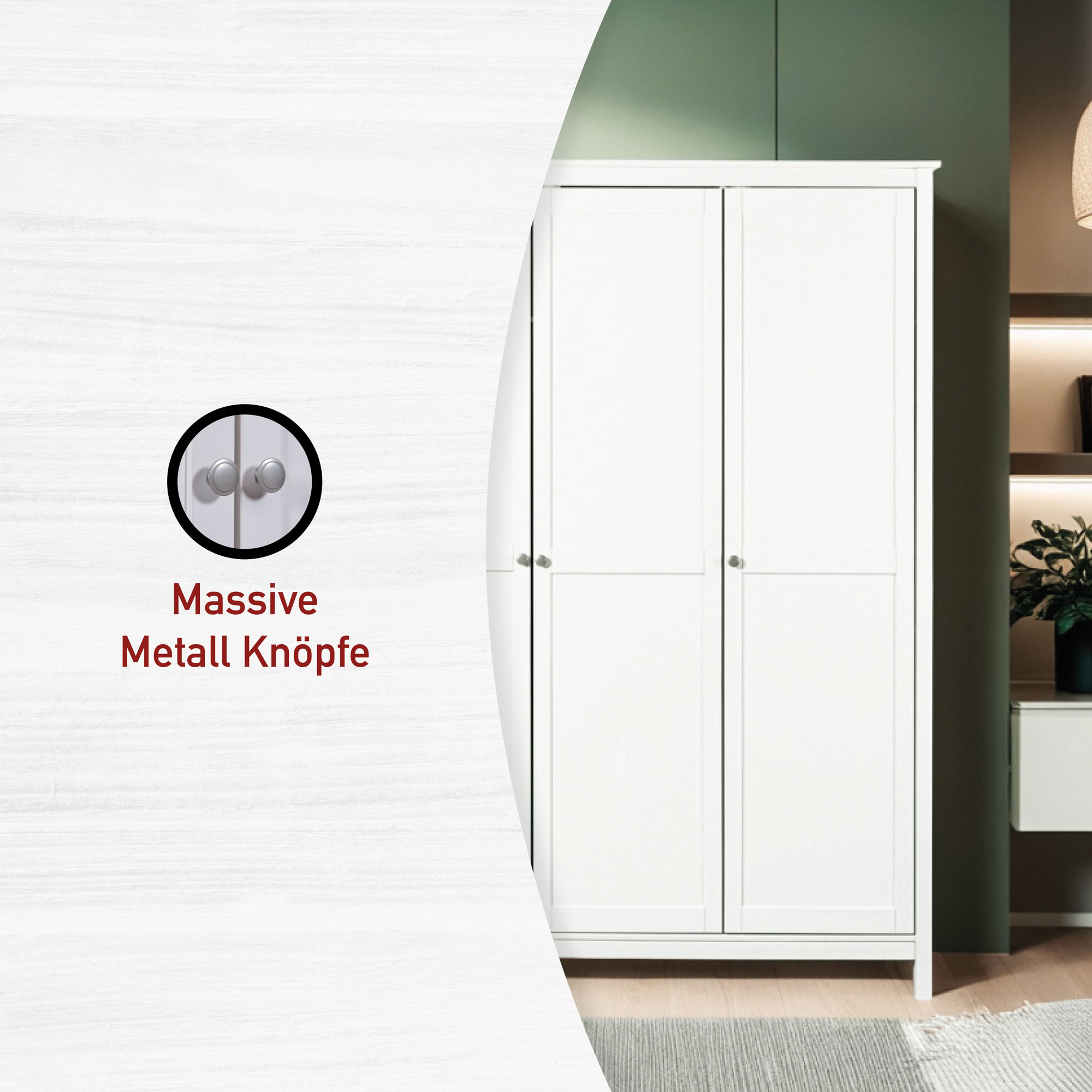 Kleiderschrank, Massivholz weiß, 155cm brt - MyStyle 3076