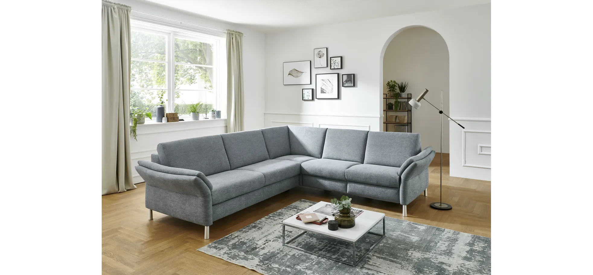  Ecksofa - 3-Sitzer mit Ecke rechts,Stoff, Hellblau