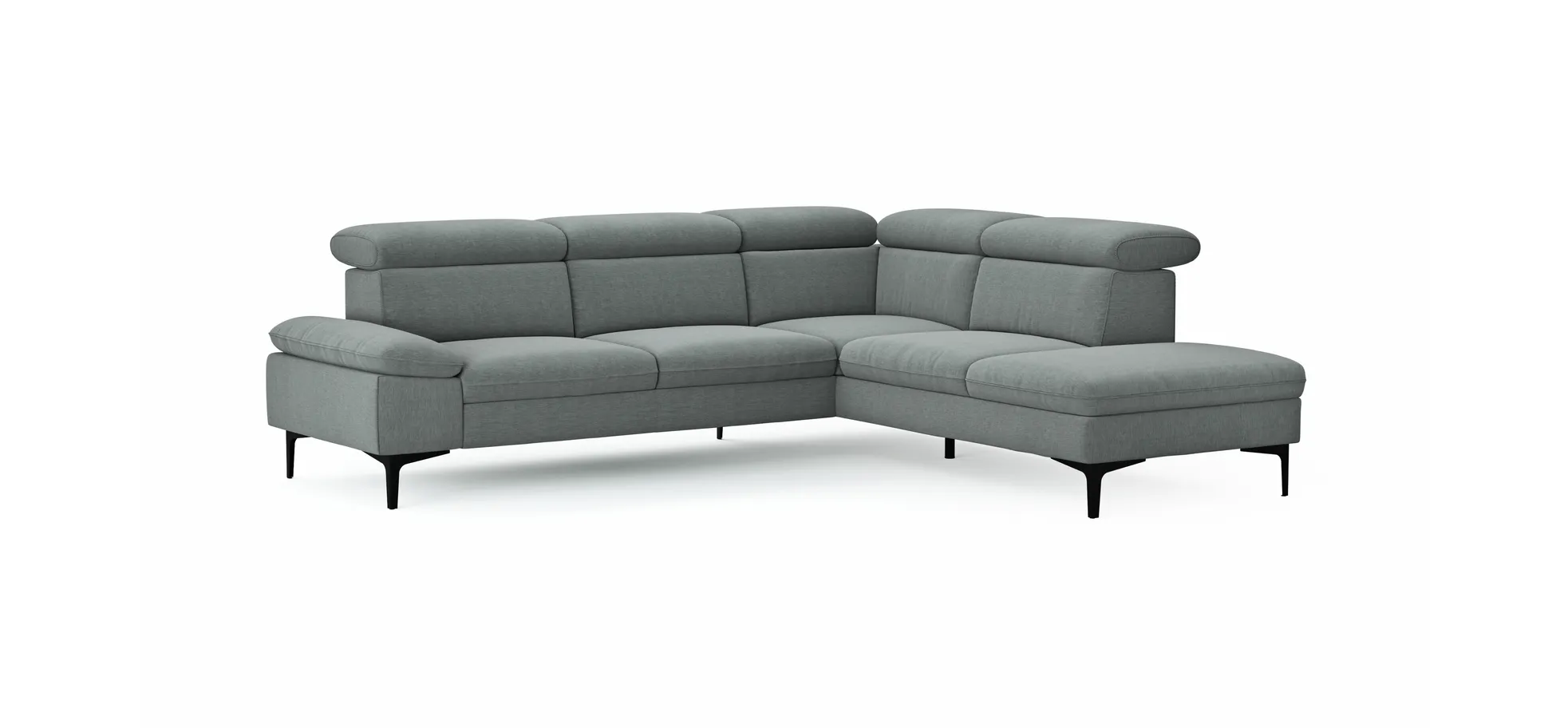 Ecksofa Felipa - 2,5-Sitzer mit Ecke rechts inkl. Kopfteil verstellbar, Stoff, Grau