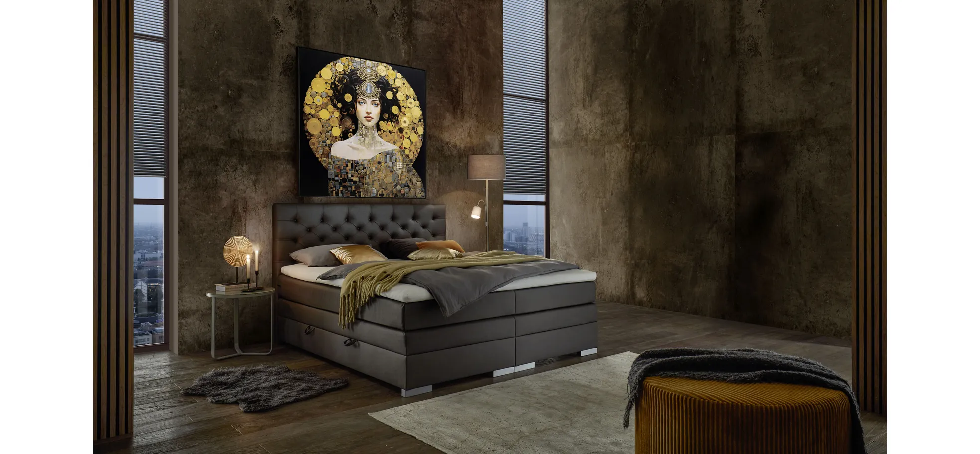 Boxspringbett, Stoff grau   - Sandrin E 