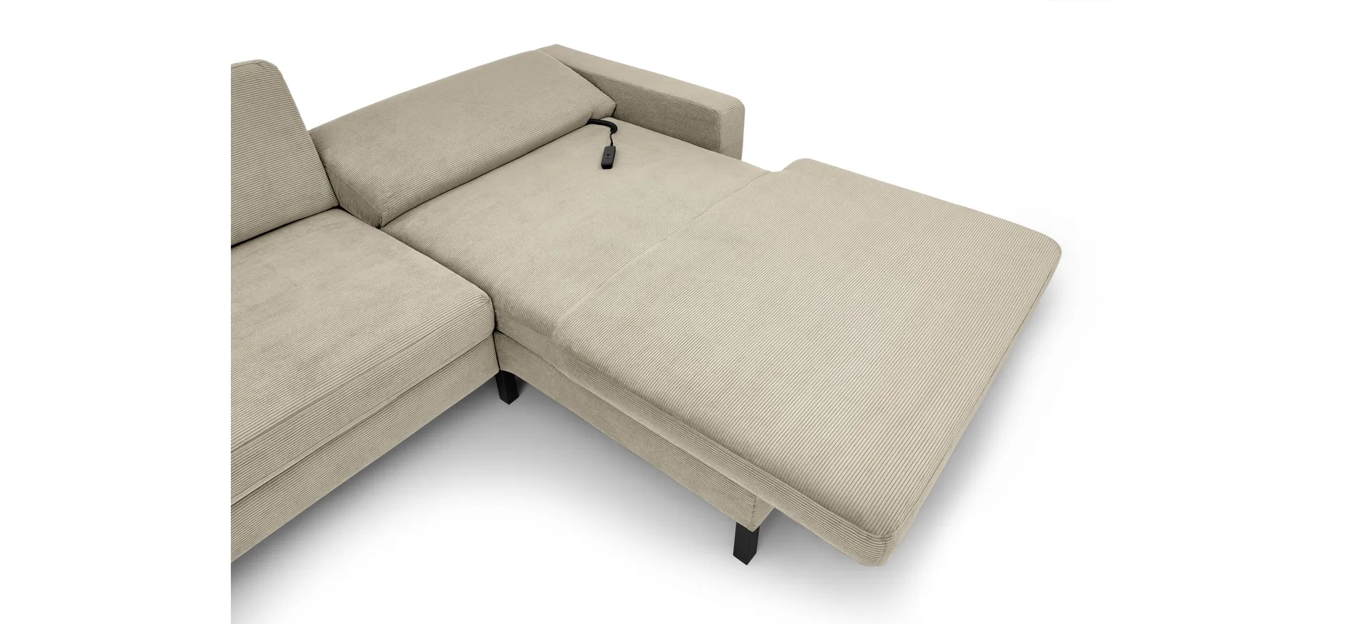  Ecksofa CALM MOVE 2.0 - 2,5-Sitzer mit Longchair rechts, Schlaffunktion, Feincord, Sand