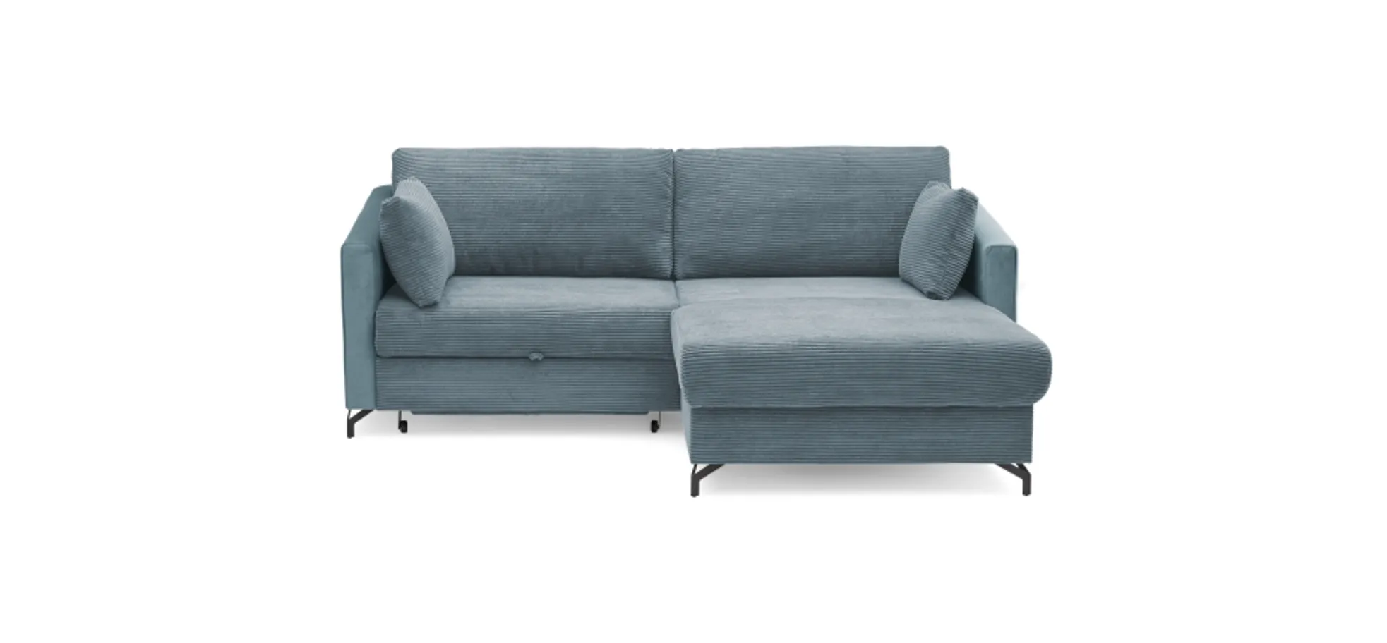 Ecksofa - 1,5-Sitzer, Ecke rechts inkl. Schlaffunktion und Bettkasten, Stoff, Hellblau