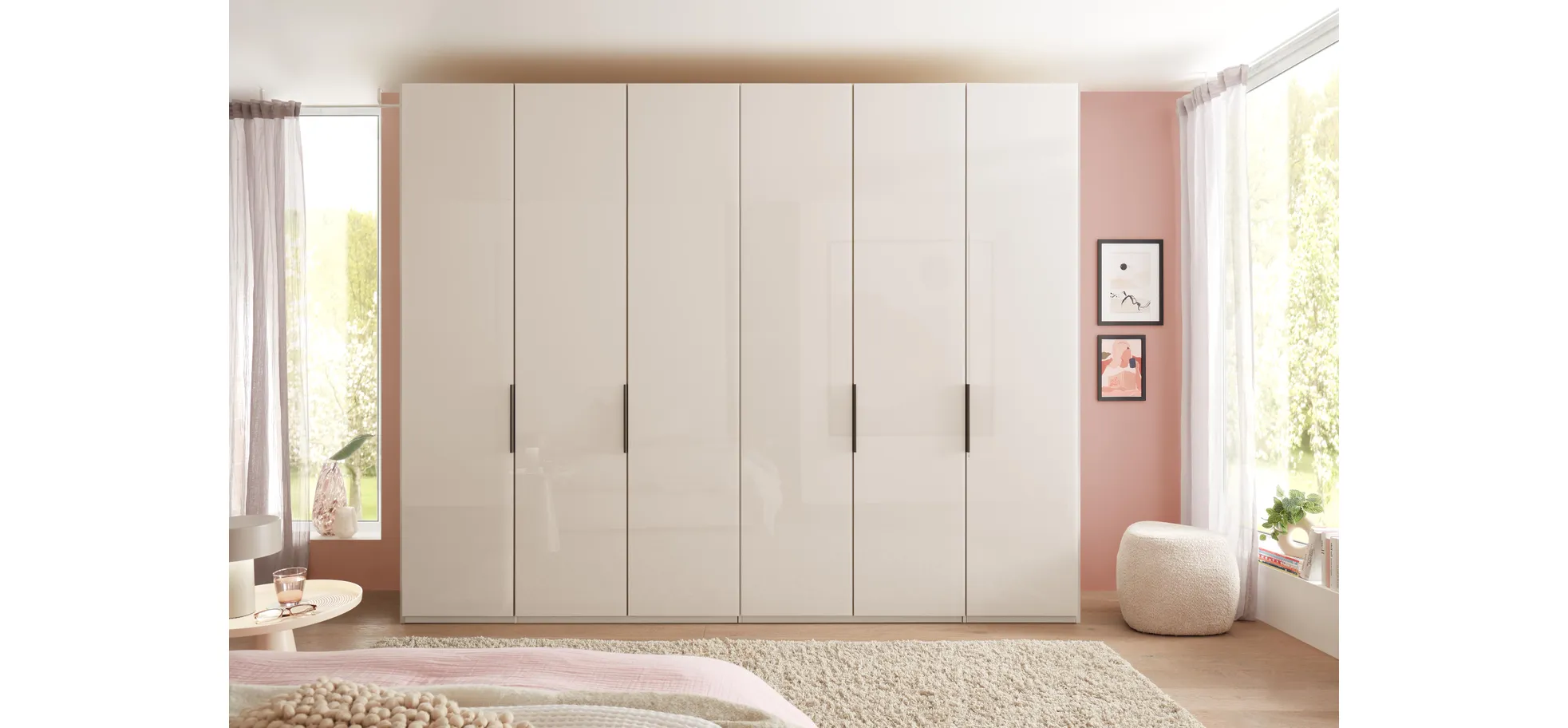 Drehtürenschrank - B. ca. 300 cm, Glastüren, Champagner