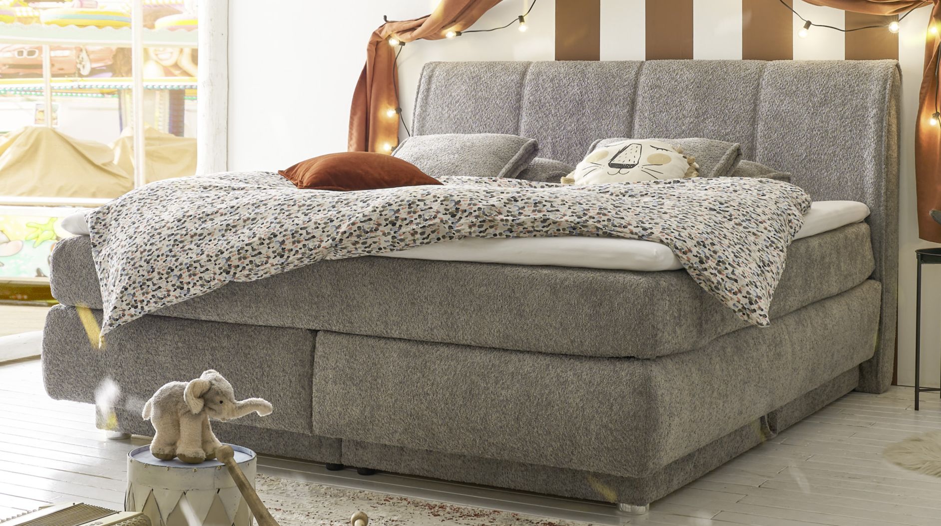 Boxspringbett, Mittelgrau - Jillian