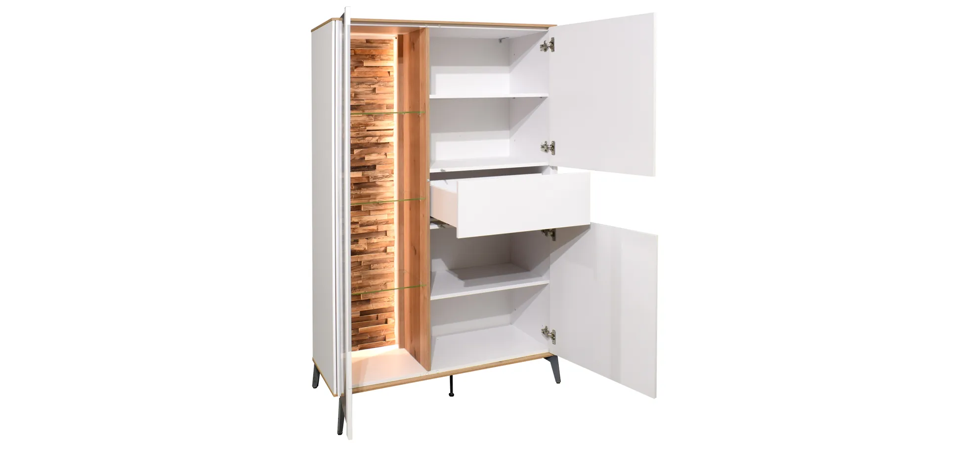 Highboard - B ca. 101 cm, Weiß, Asteiche, Schwarz Highboard - B ca. 101 cm, Weiß, Asteiche, Schwarz