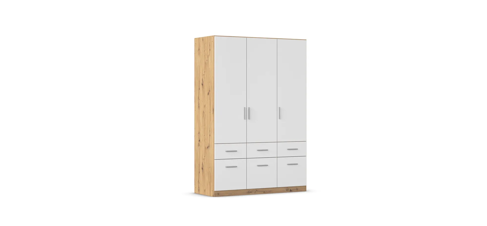 Drehtürenschrank REXY MATT- B 136 cm, Eiche Dekor, Weiß