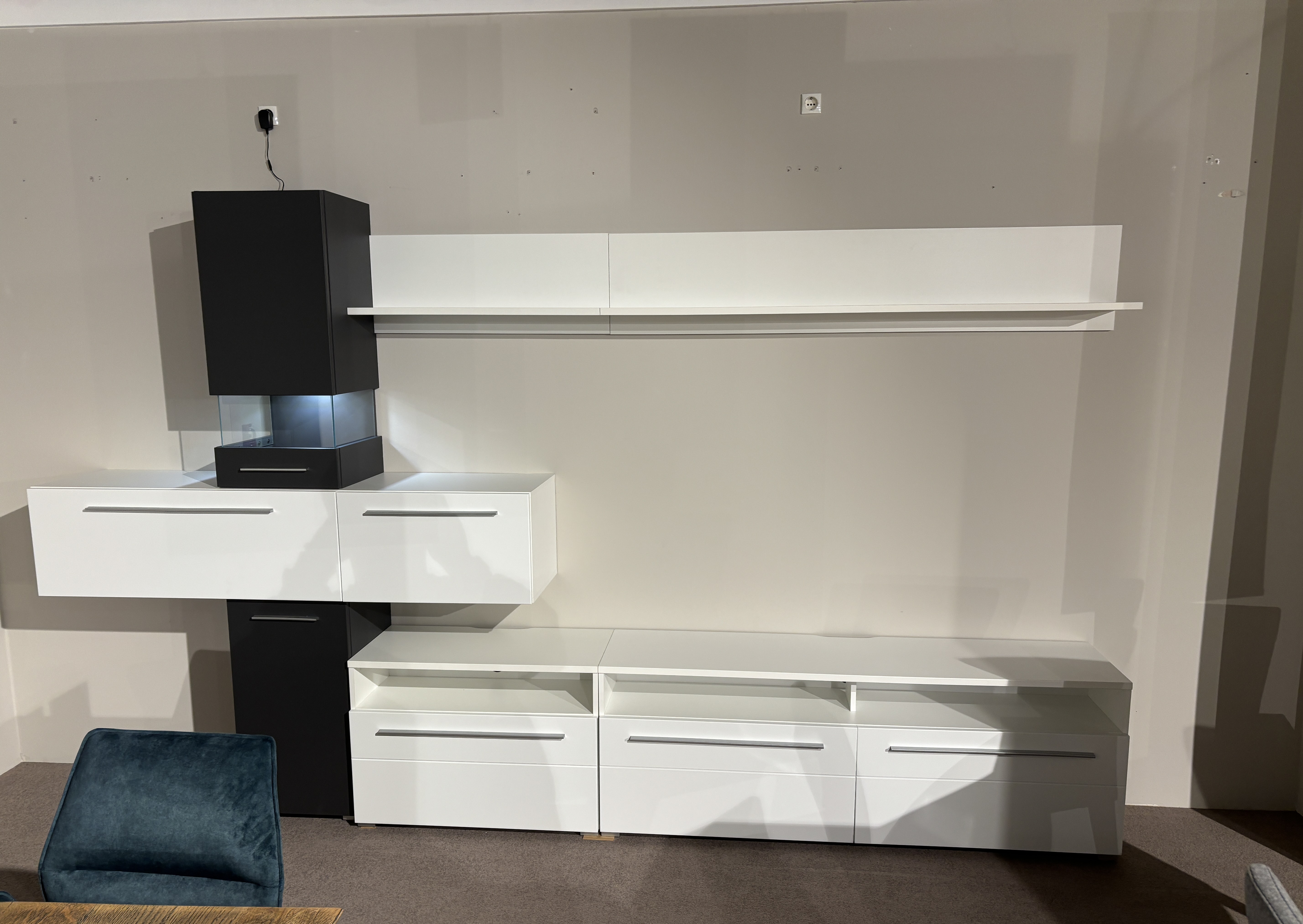 Wohnwand, weiß/graphit matt MDF - INKON