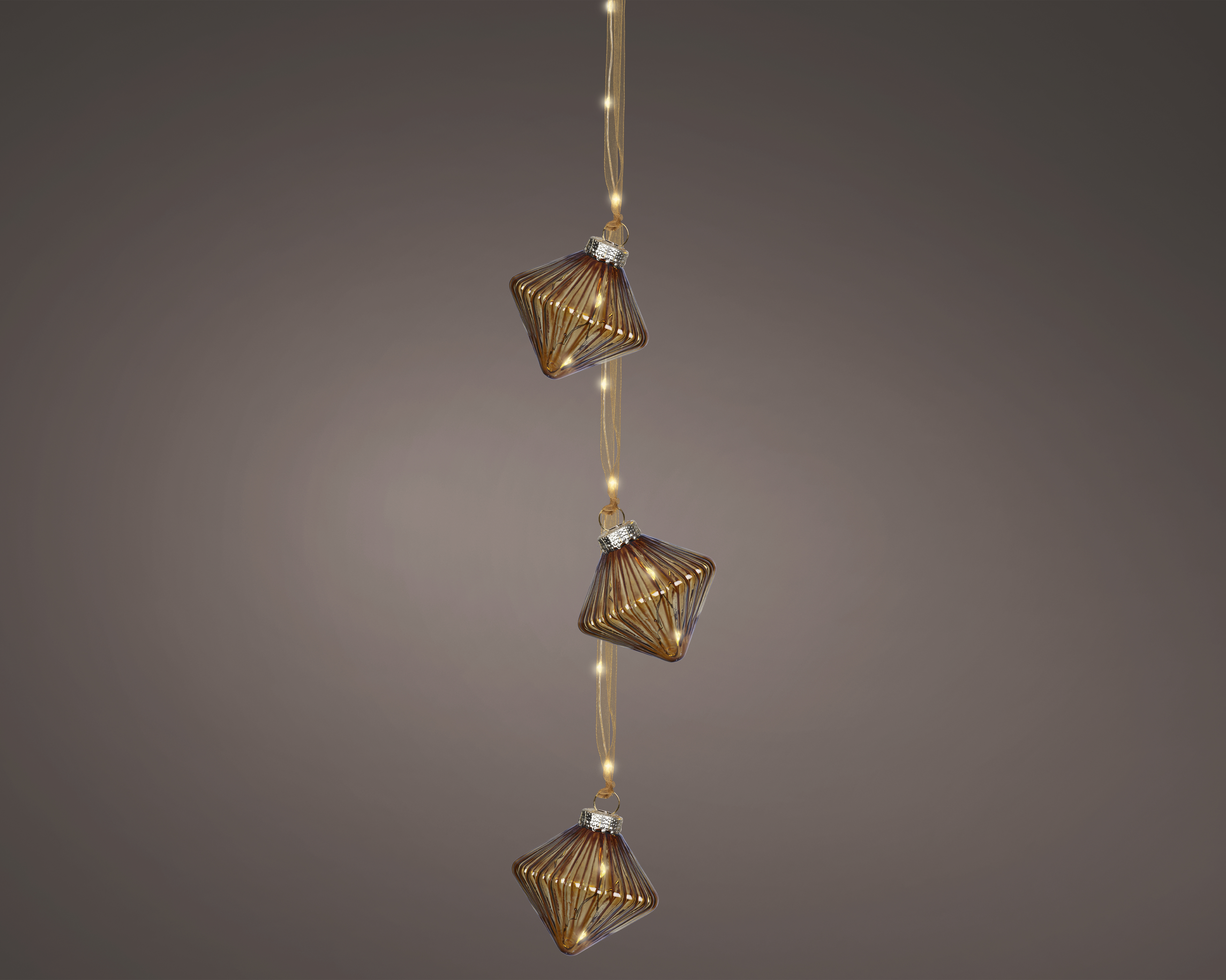 Micro LED Bündel Ornament - braun/warmweiss, Glas, L5.70-W5.70-H28cm-15L