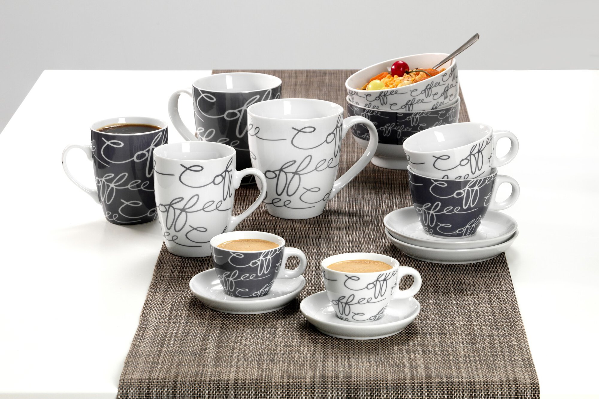 Espresso-Set Cornello Grey 4tlg. - Porzellan, spülmaschinengeeignet, konisch