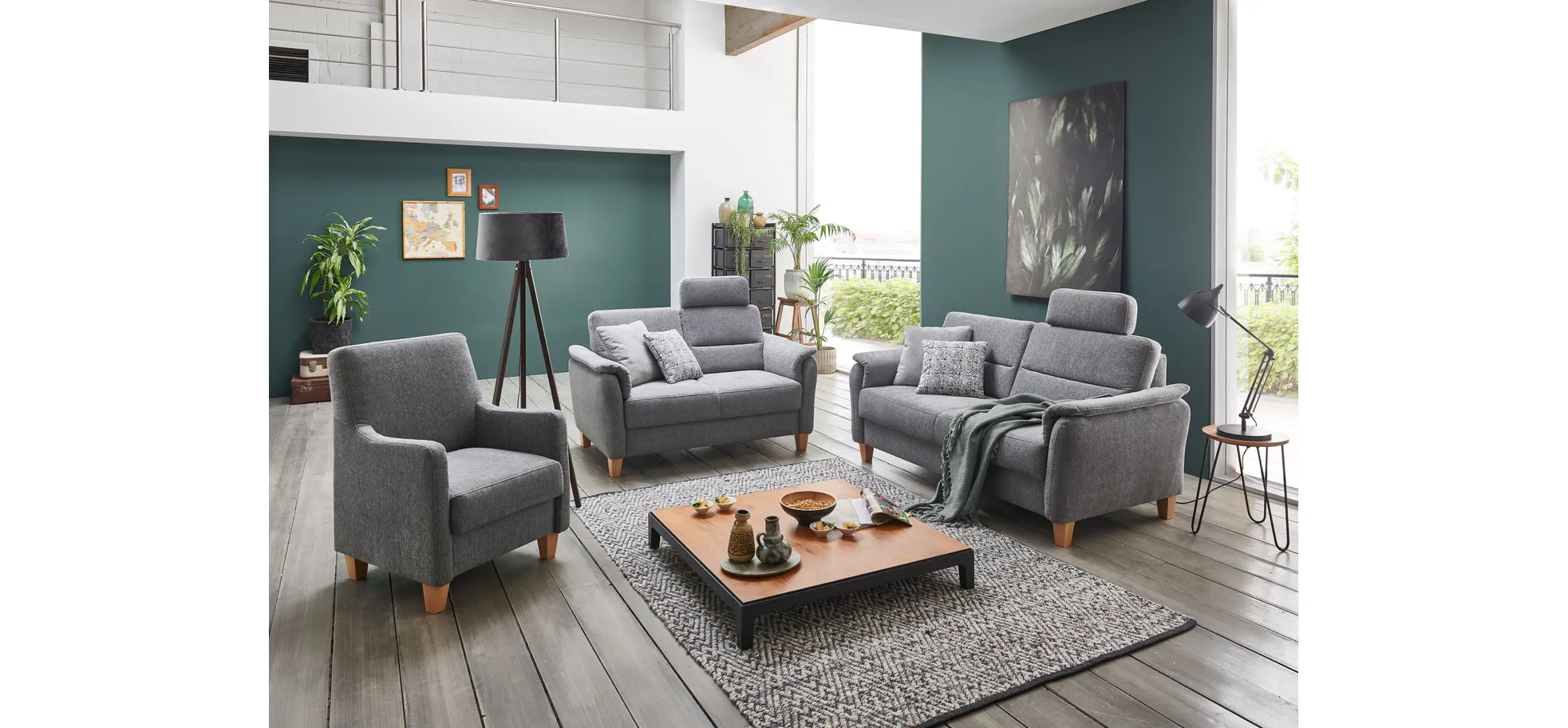 Sofa - 3-Sitzer, Stoff, Grau